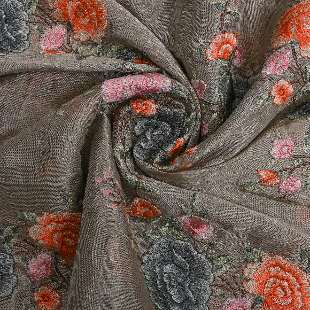 Gray Rose Jaal Thread Work Tissue Fabric
