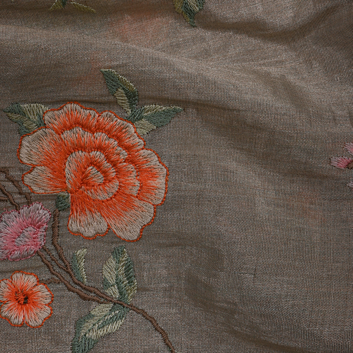 Gray Rose Jaal Thread Work Tissue Fabric