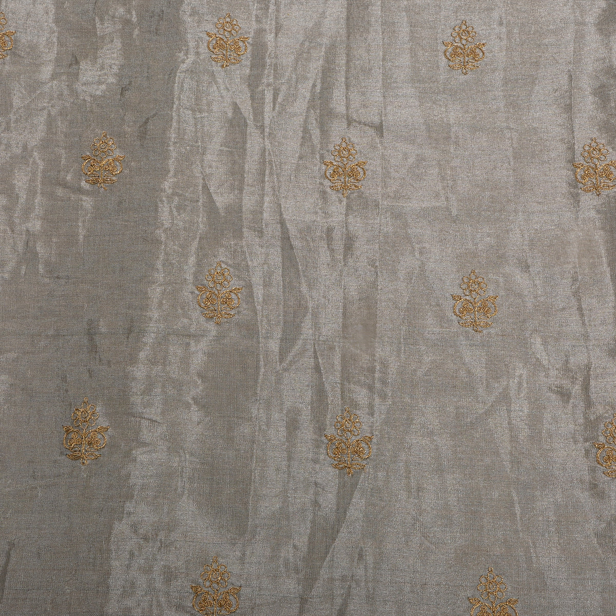 Dark Grey Scattered Gold Zari Butti Tissue Fabric