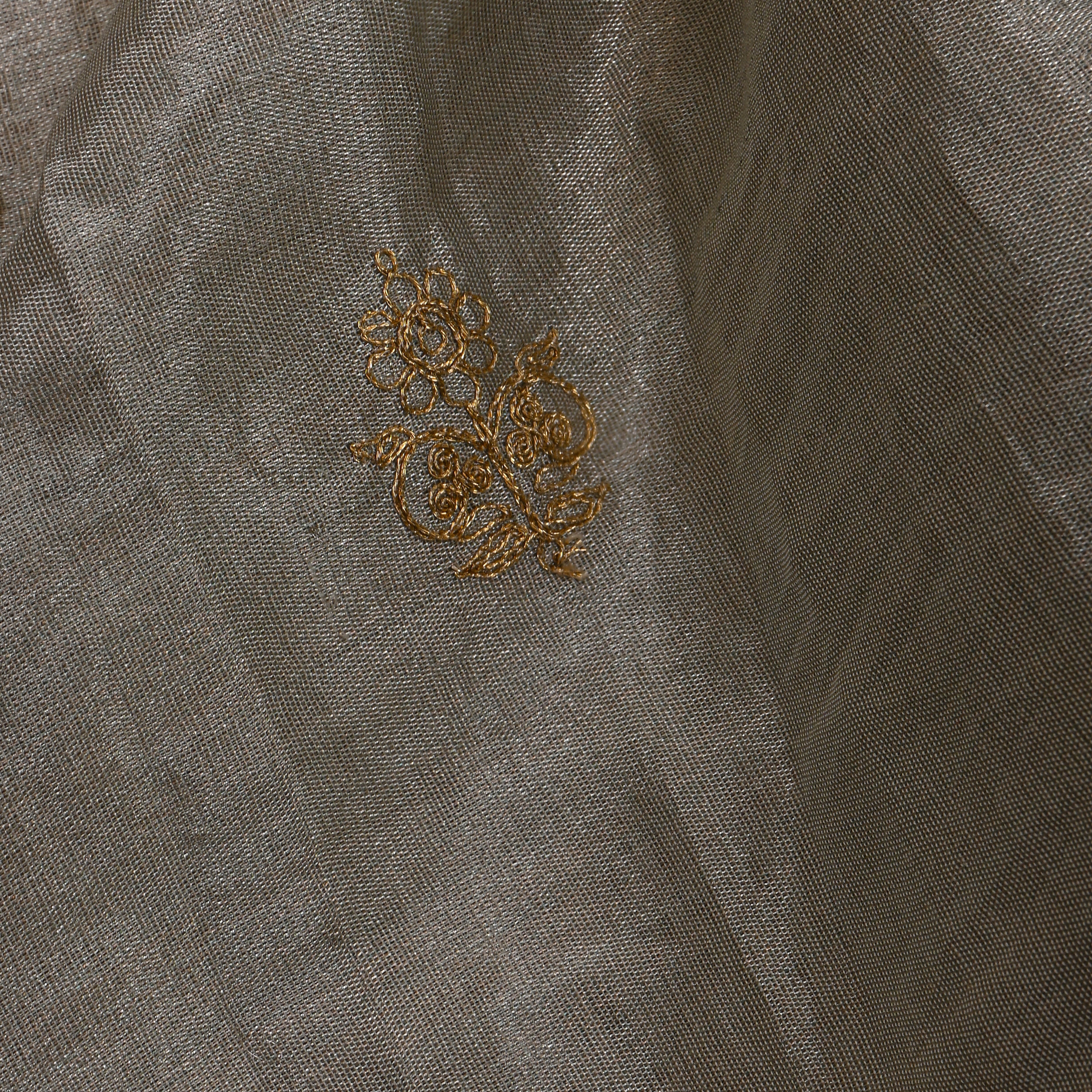 Dark Grey Scattered Gold Zari Butti Tissue Fabric