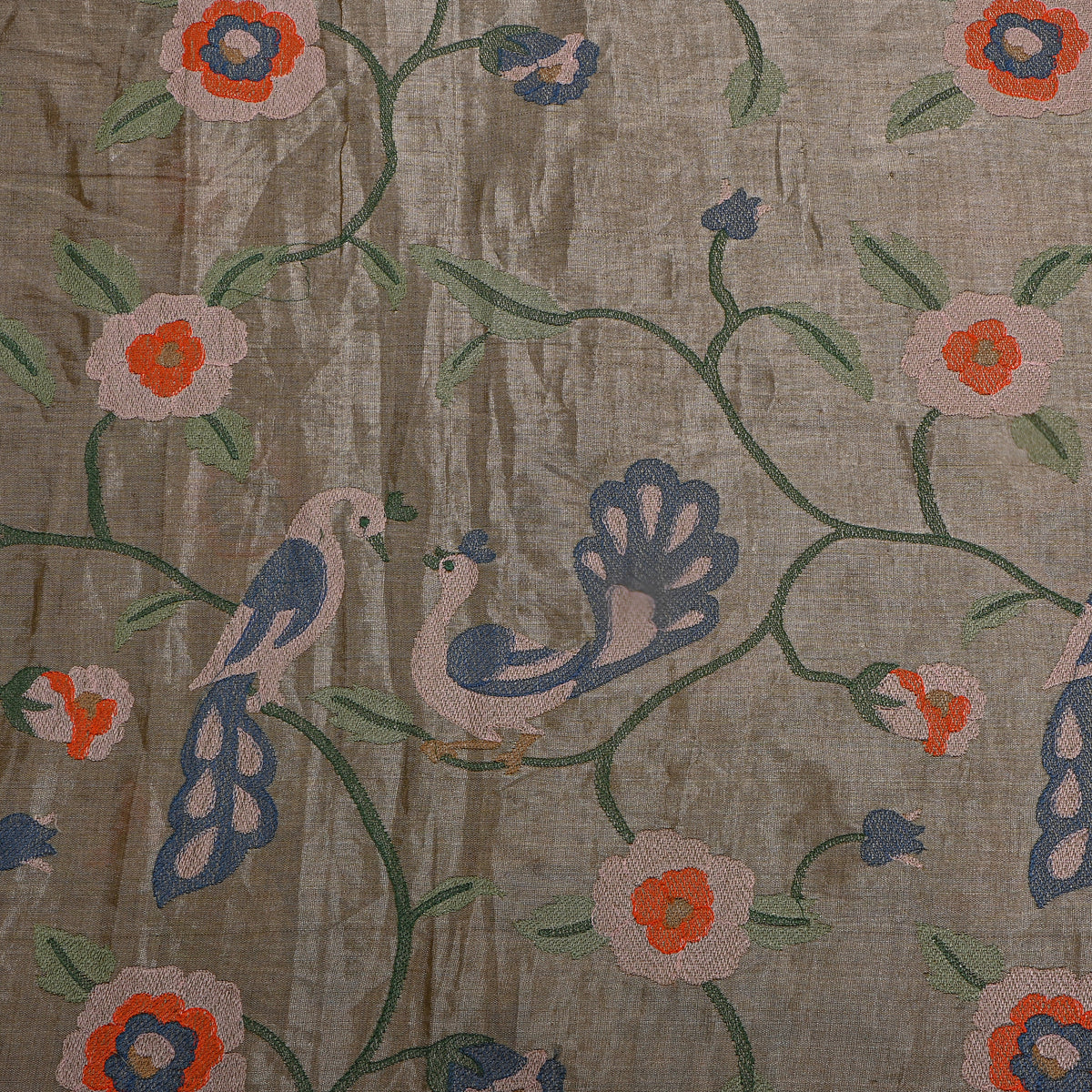Grey Tissue Fabric With Floral Jaal Thread Work
