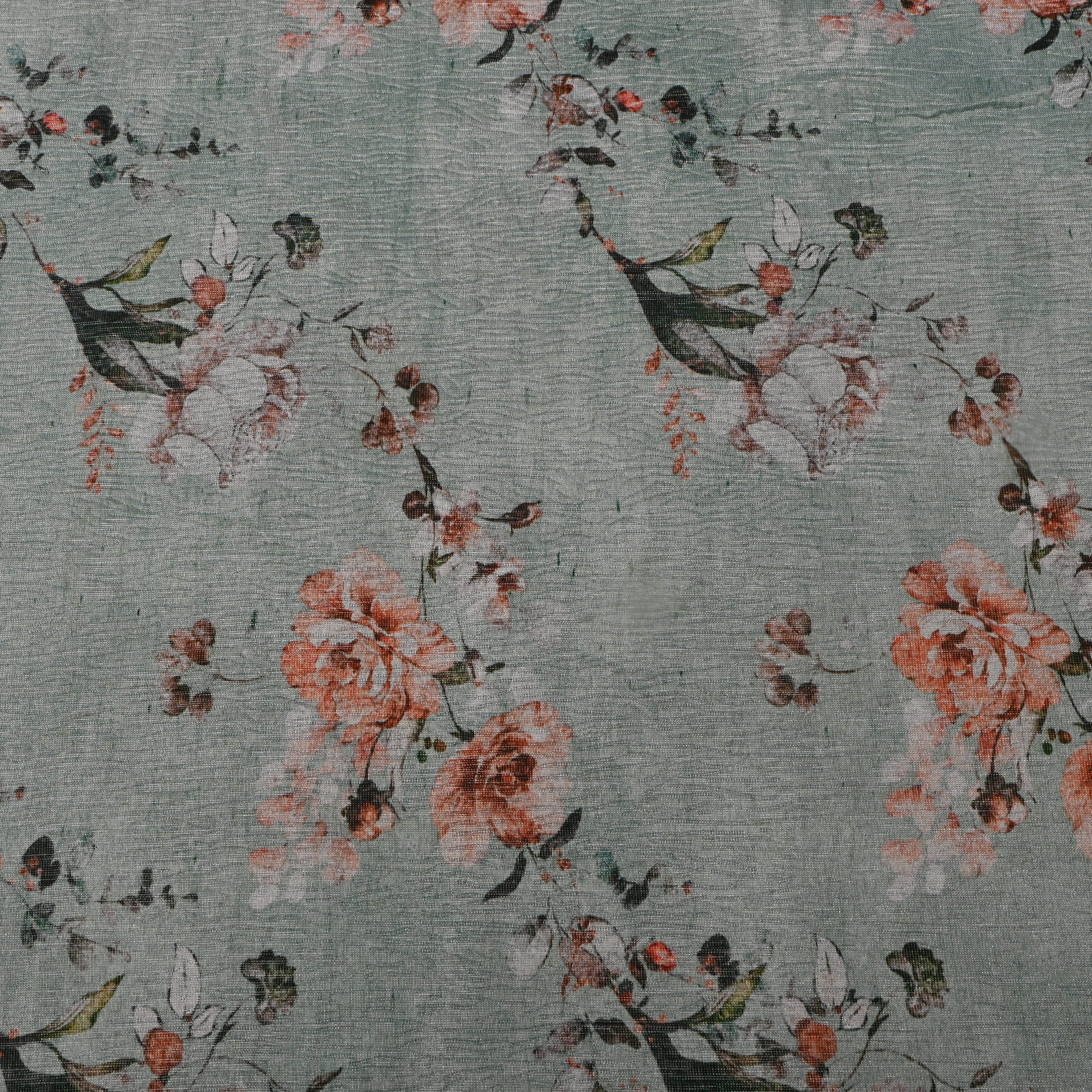 Seafoam Green Tissue Fabric With Floral Prints