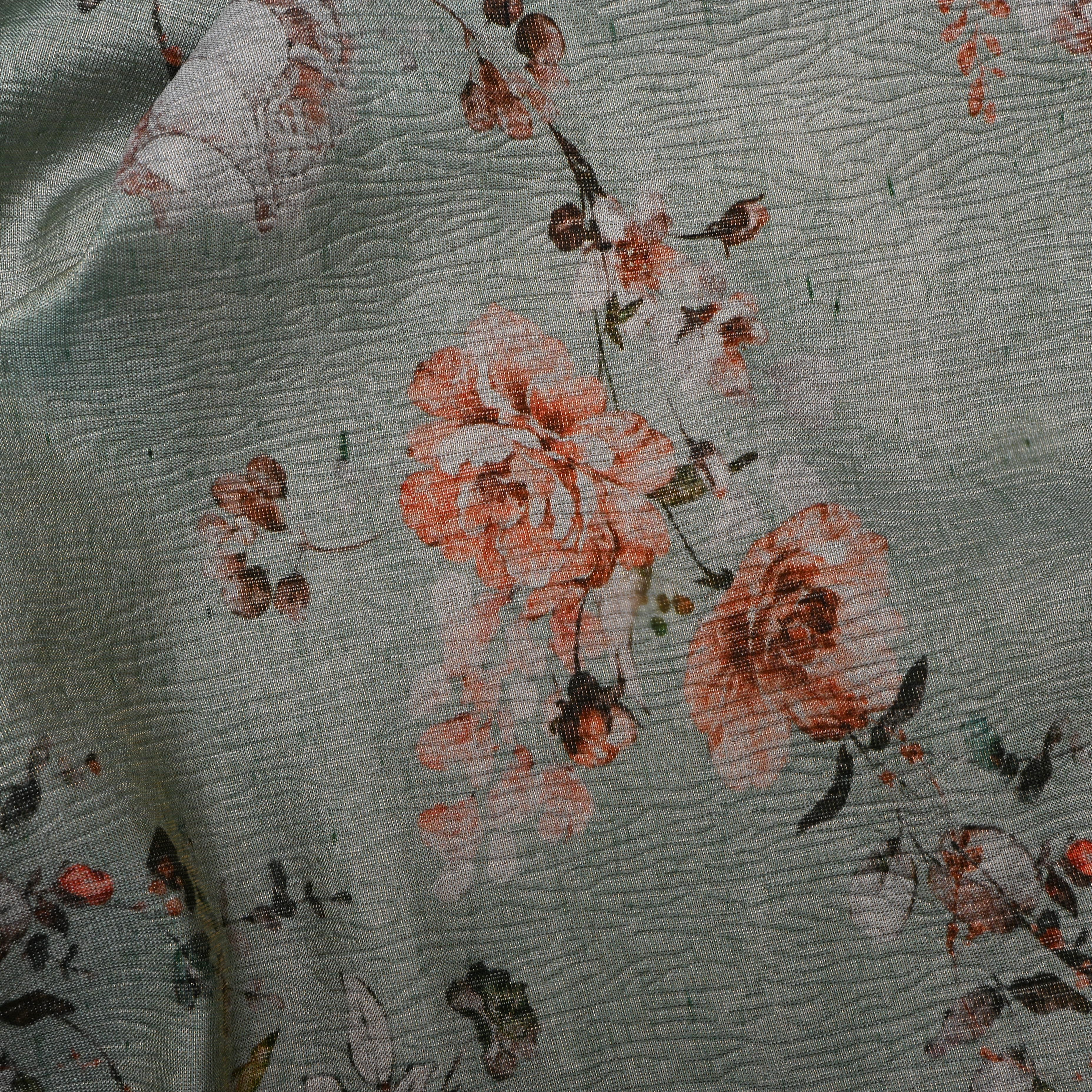 Seafoam Green Tissue Fabric With Floral Prints