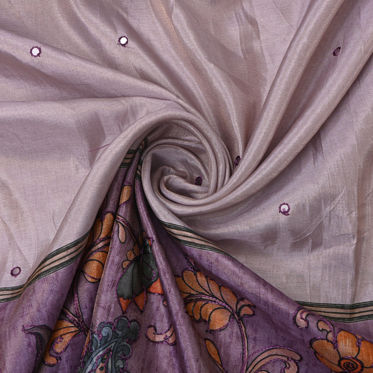 Purple Fancy Bird Butti Printed Dupion Silk Fabric