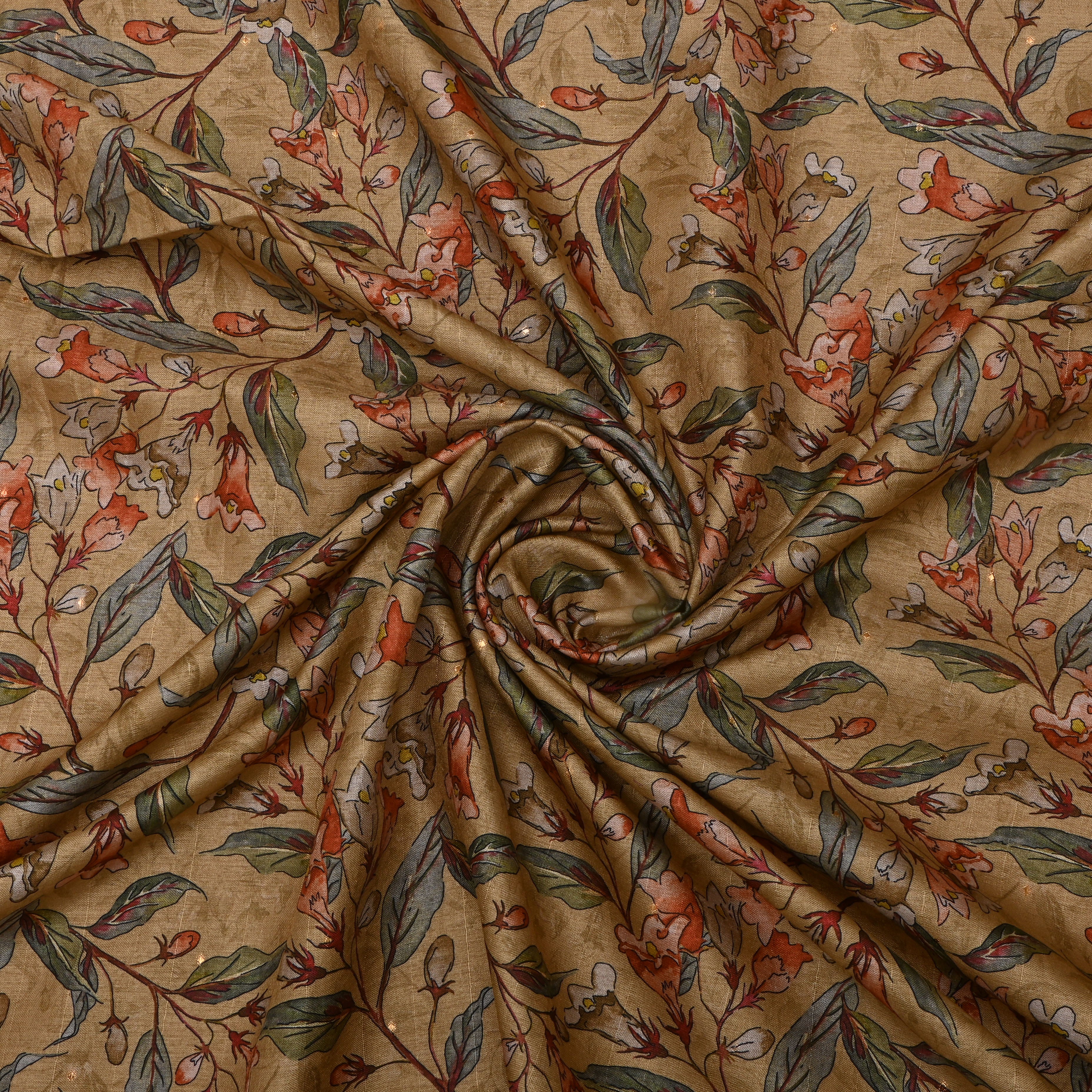 Light French Beige Tussar Fabric With Prints Patterns