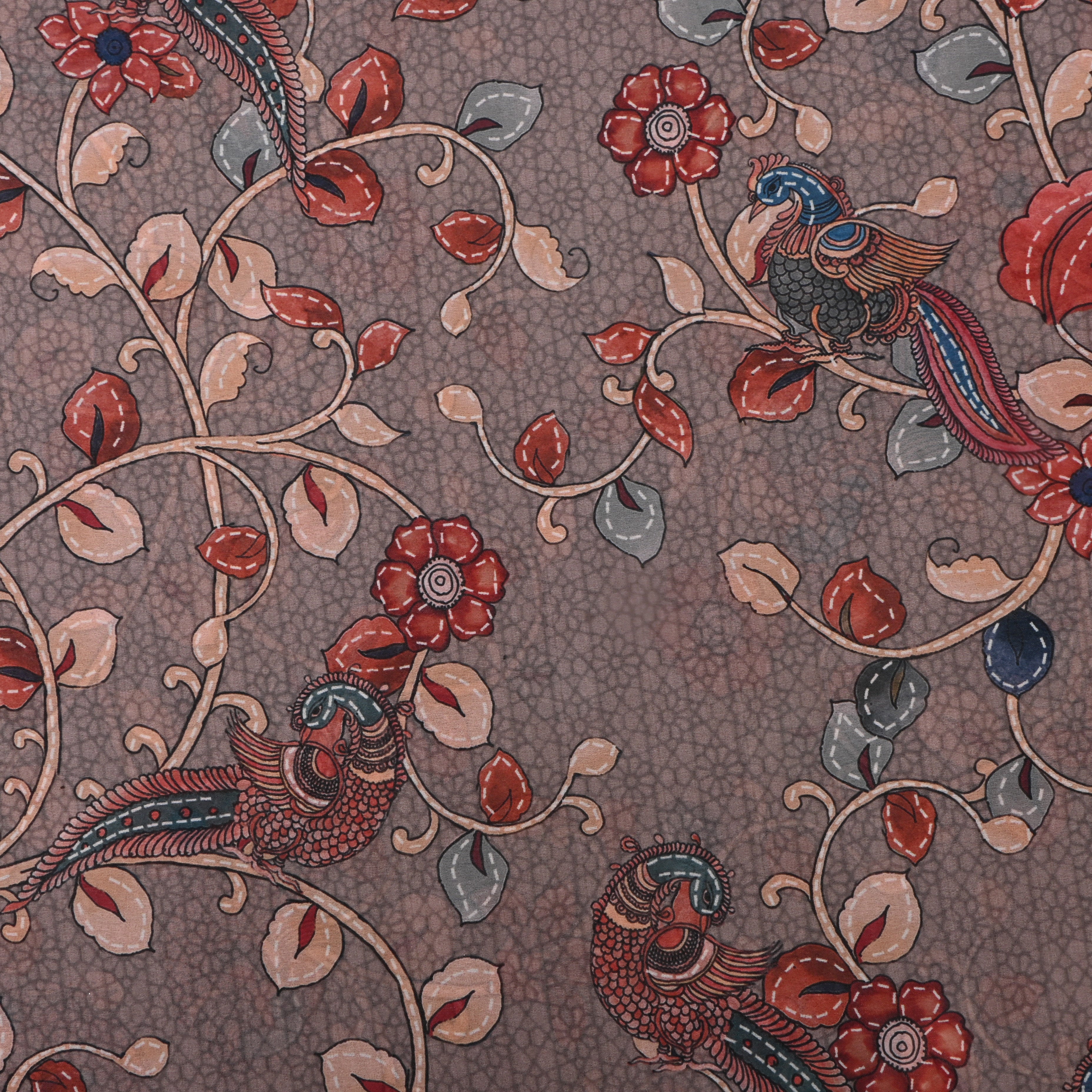Rosy Brown Silk Fabric With Digital Prints