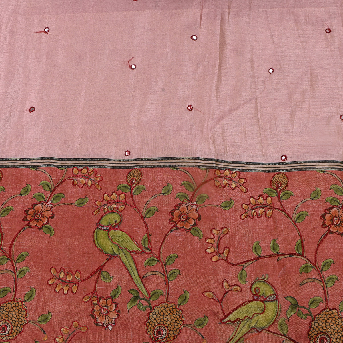 Baby Pink Printed Dupion Silk Fabric