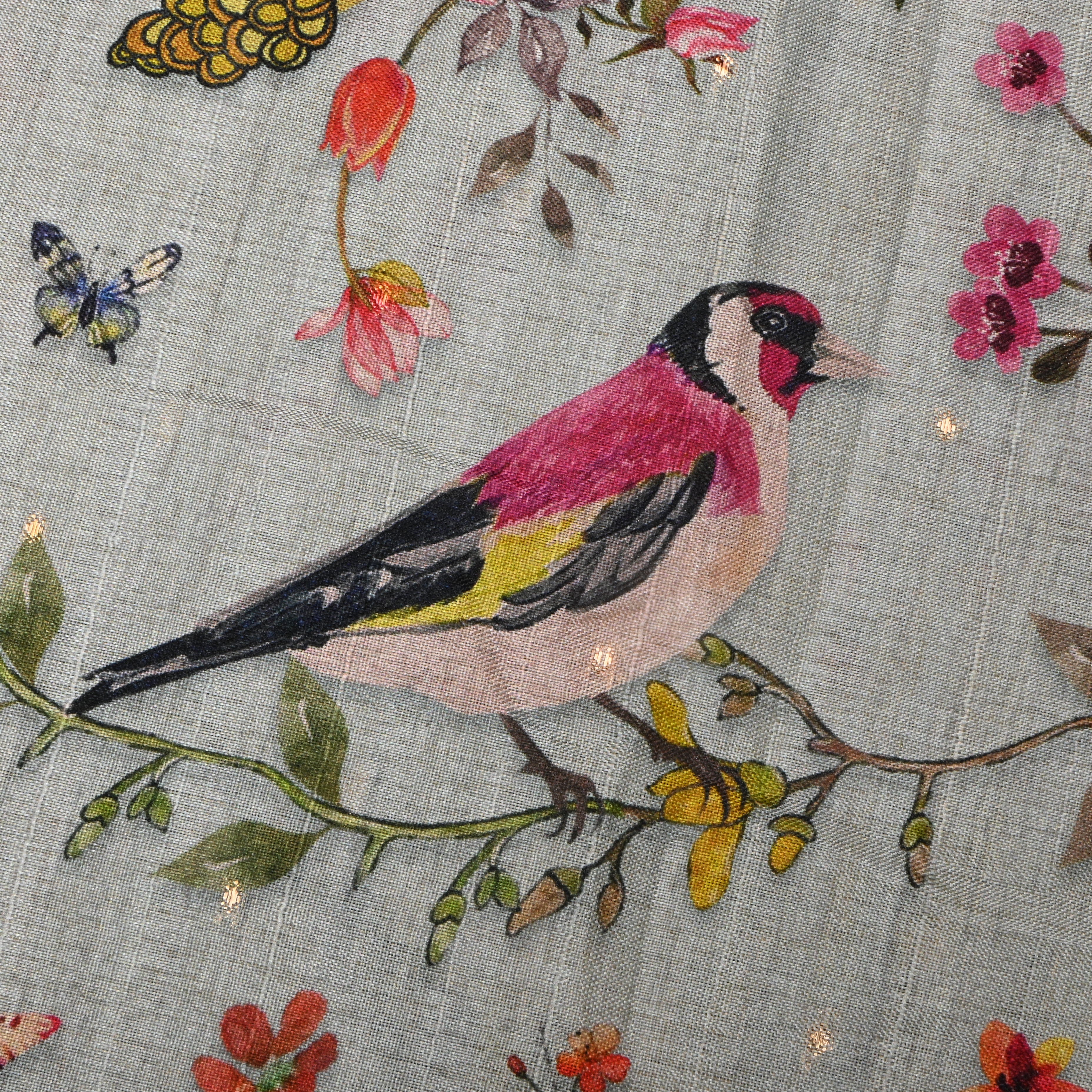 Light Grey Tussar Fabric With Digital Print Patterns