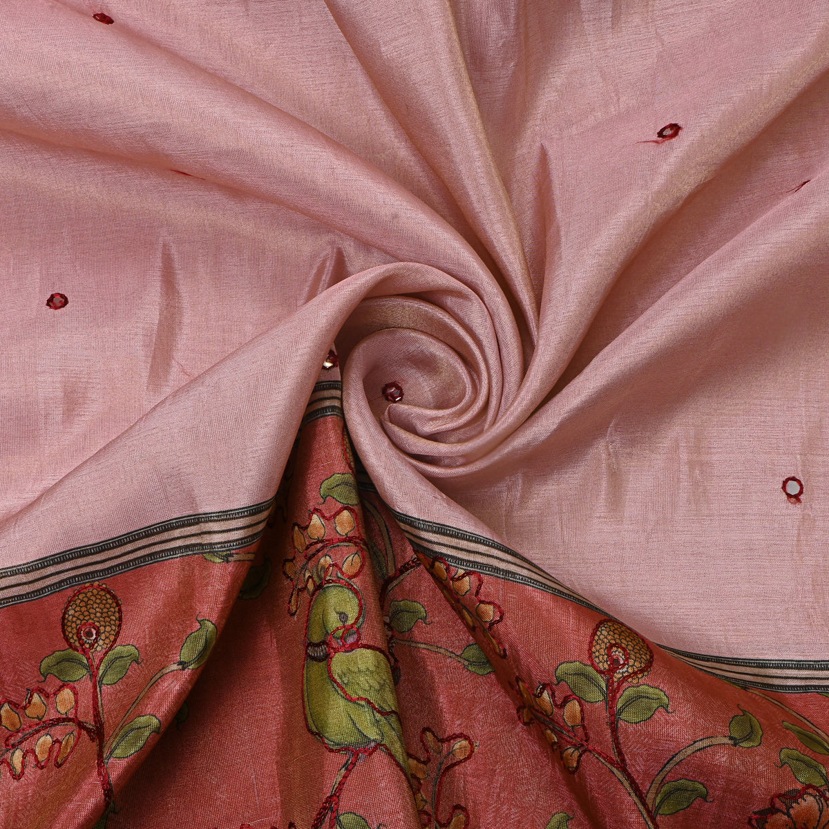 Baby Pink Printed Dupion Silk Fabric