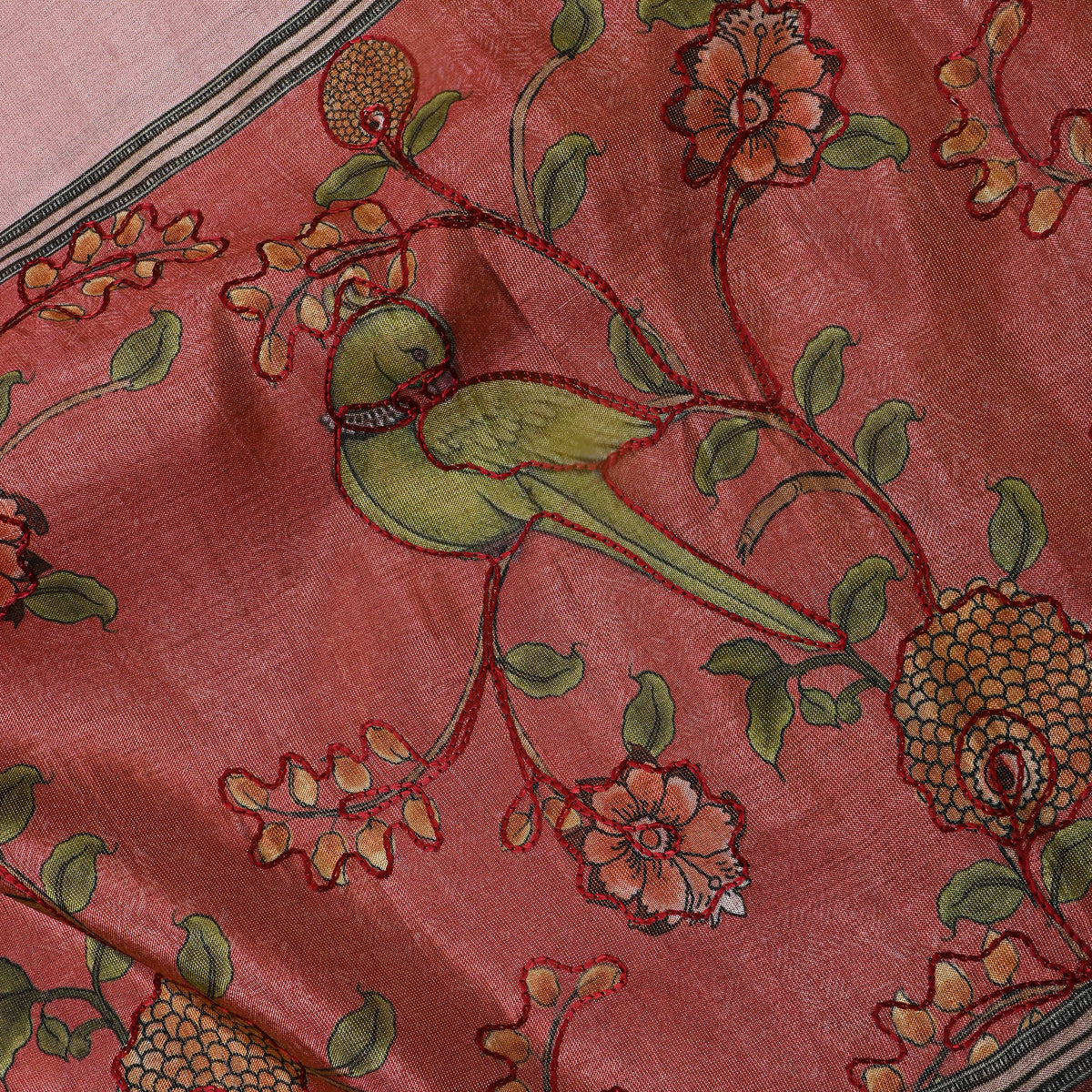 Baby Pink Printed Dupion Silk Fabric