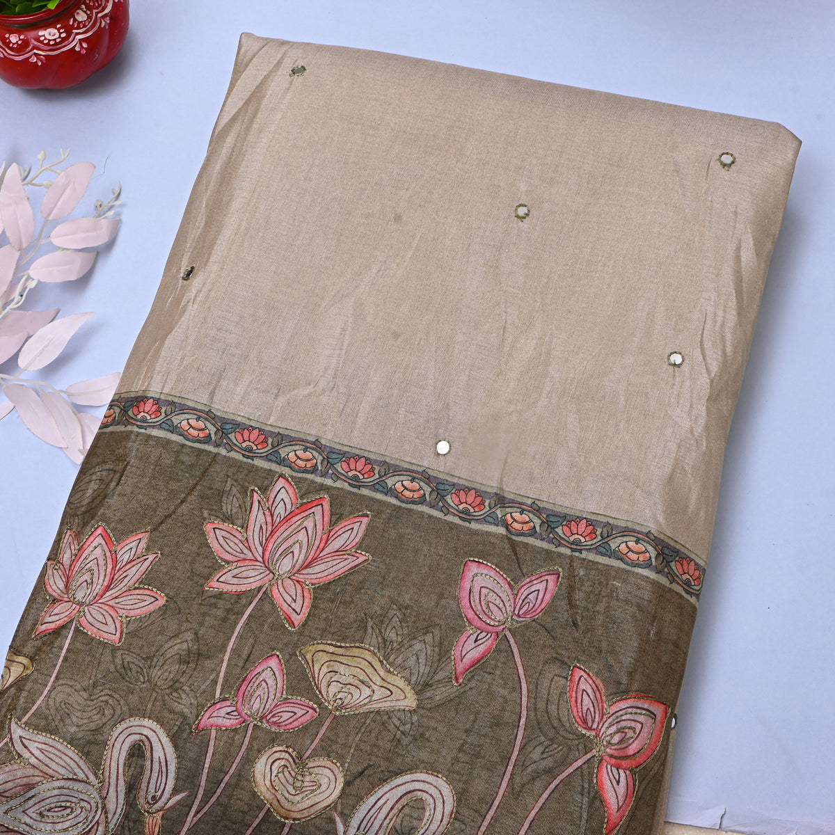 Light Gray Printed Dupion Silk Fabric