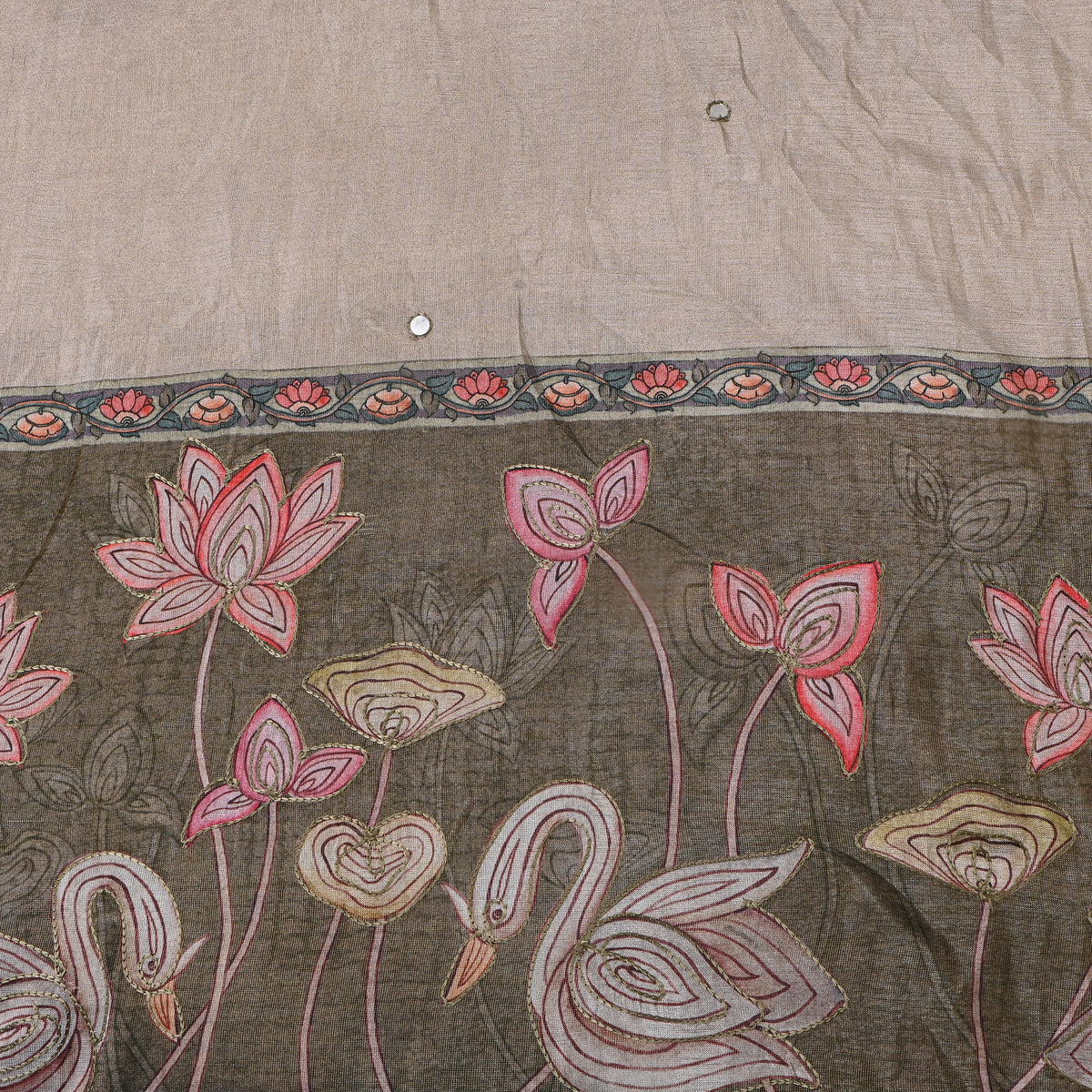 Light Gray Printed Dupion Silk Fabric