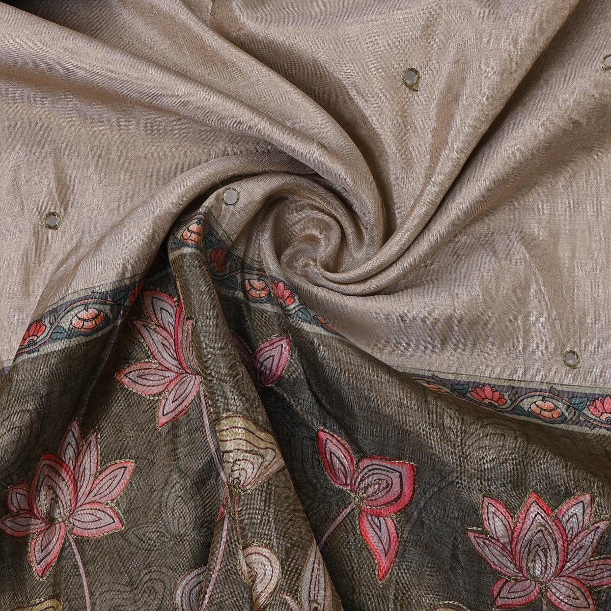 Light Gray Printed Dupion Silk Fabric