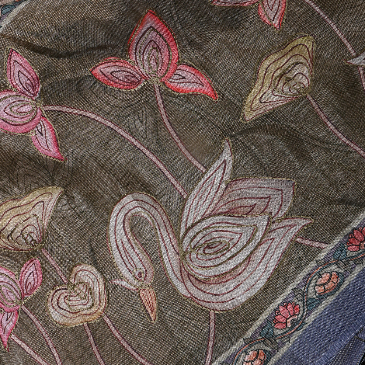 Light Gray Printed Dupion Silk Fabric