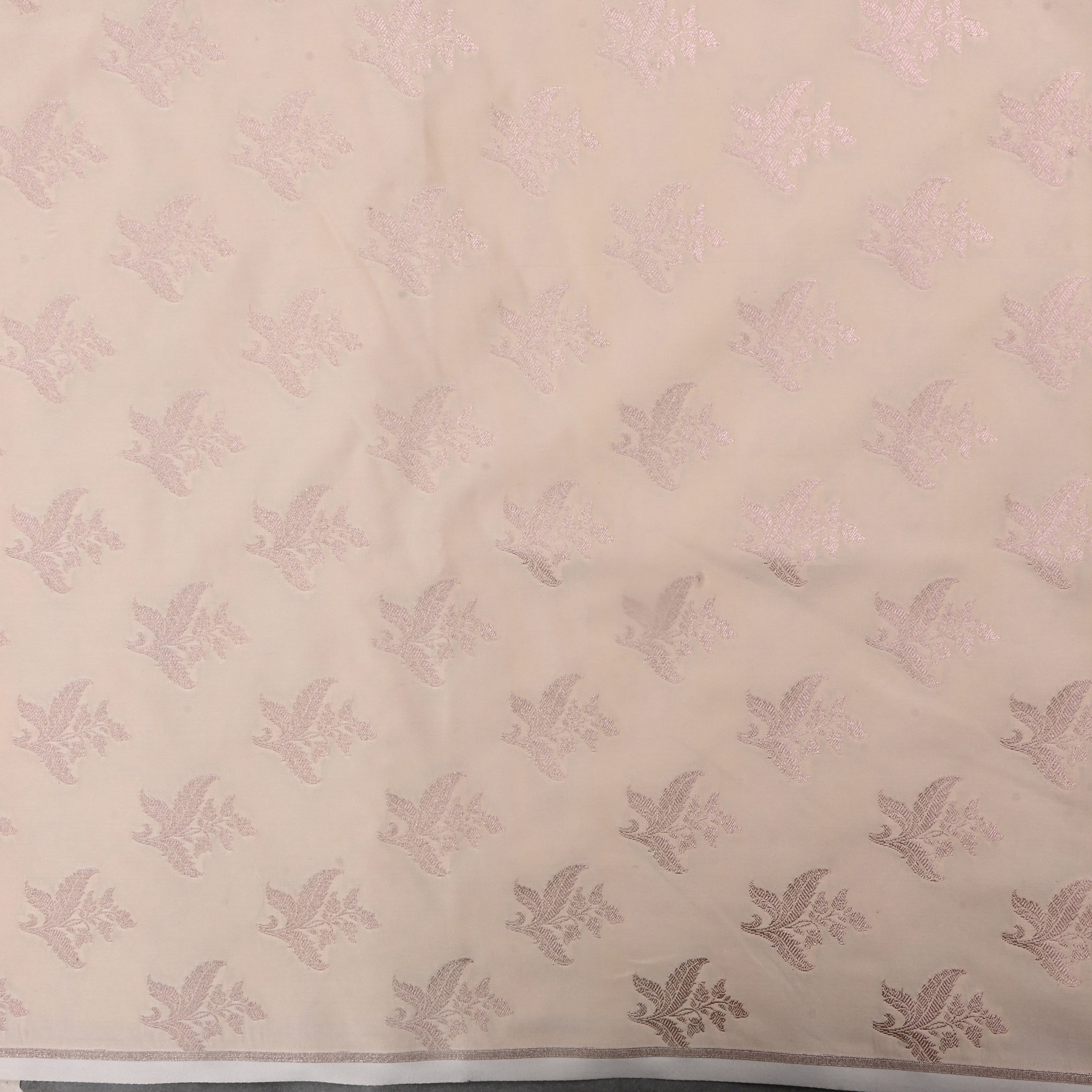 Light Beige Jamawar Satin Fabric With Floral Butti'S