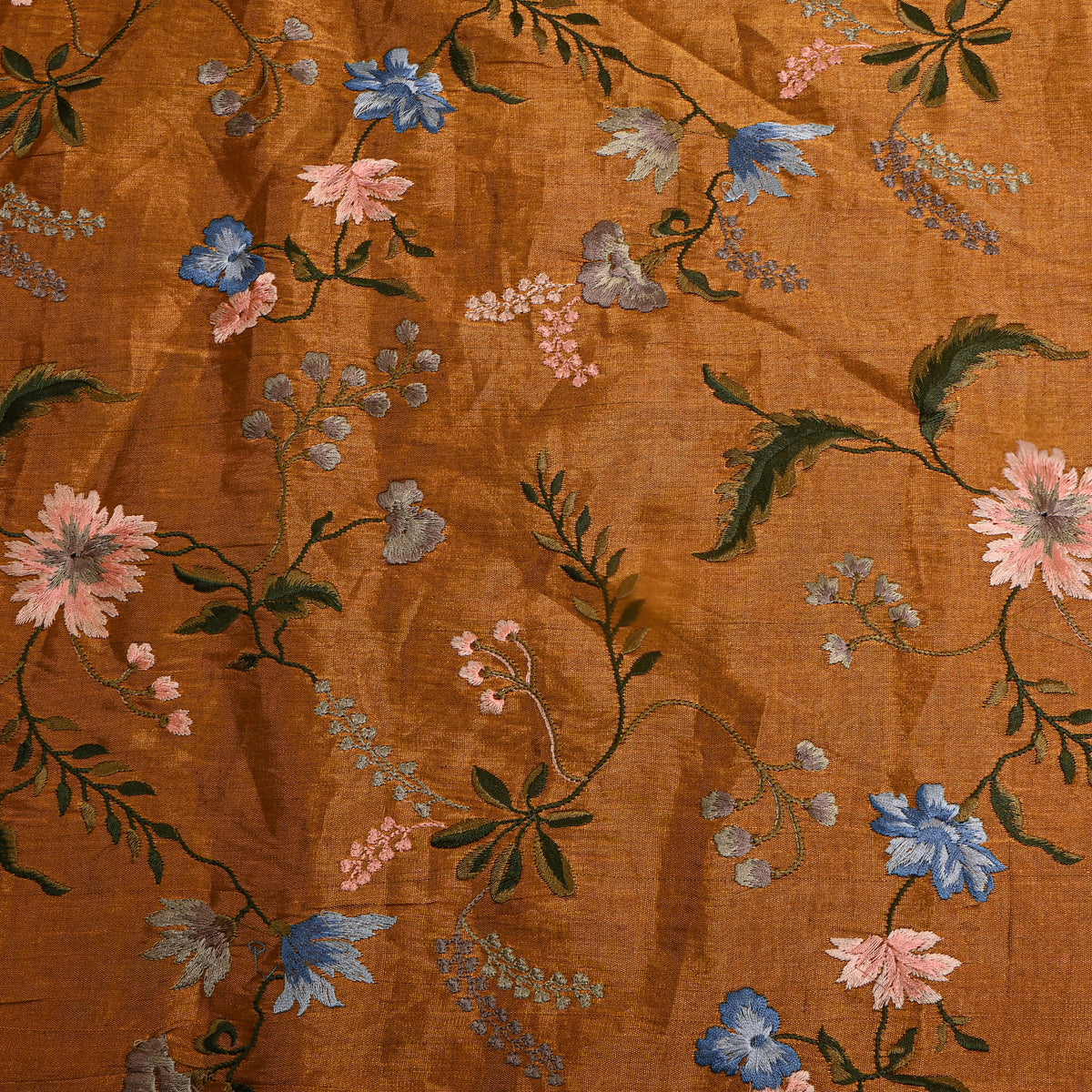 Dark Grey Tissue Fabric With Rose Jaal Thread Work