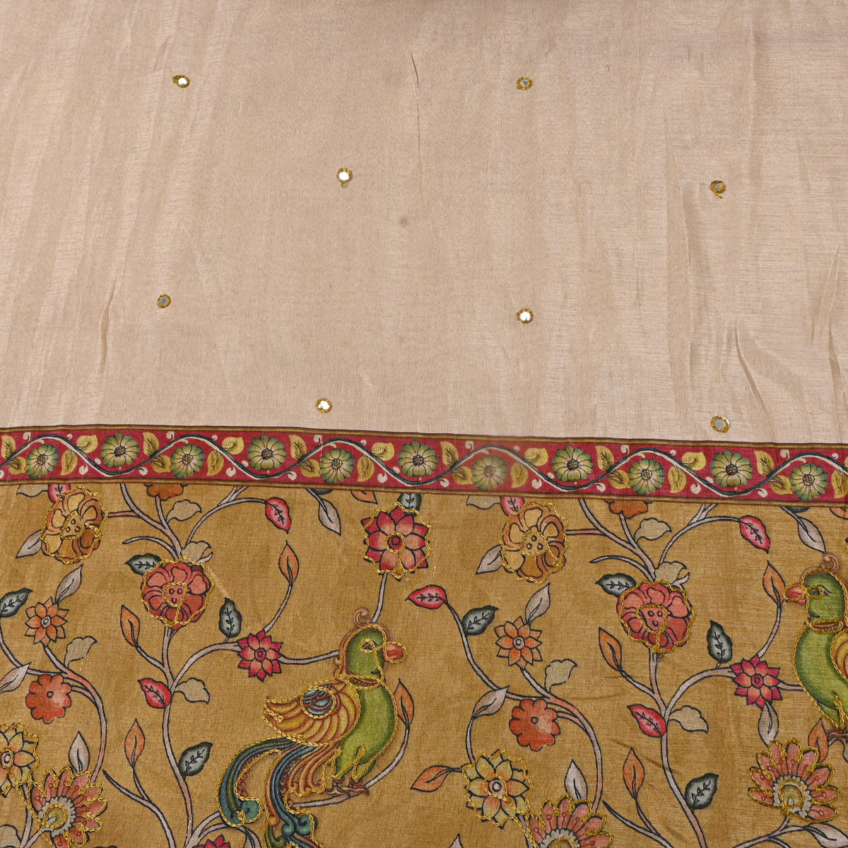 Soft Beige Printed Dupion Silk Fabric