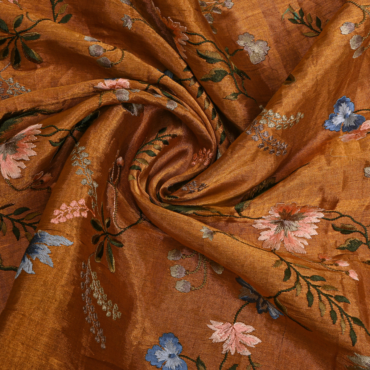 Dark Grey Tissue Fabric With Rose Jaal Thread Work