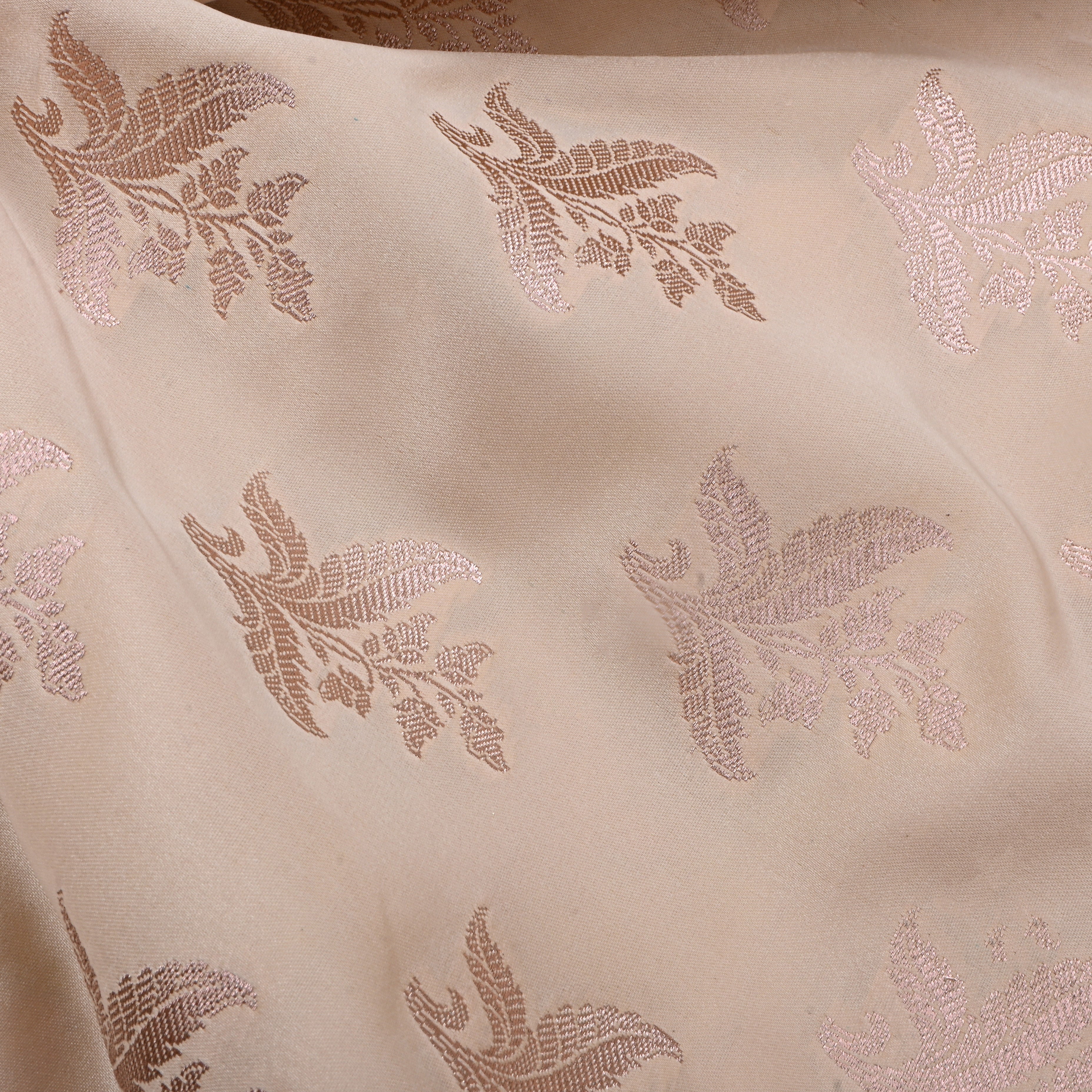 Light Beige Jamawar Satin Fabric With Floral Butti'S