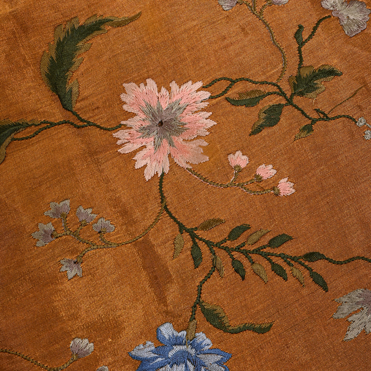Dark Grey Tissue Fabric With Rose Jaal Thread Work