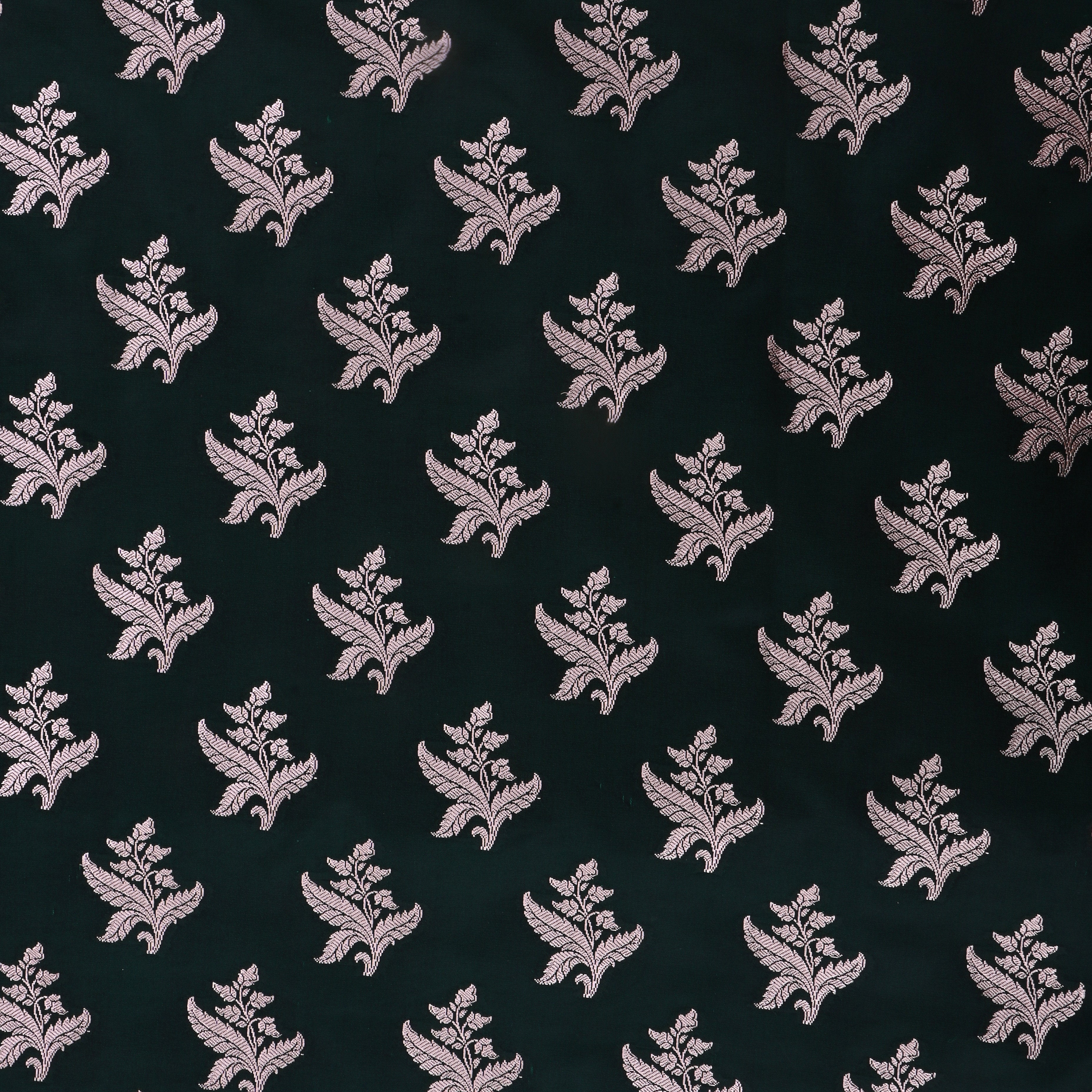 Black Jamawar Satin Fabric With Floral Butti'S