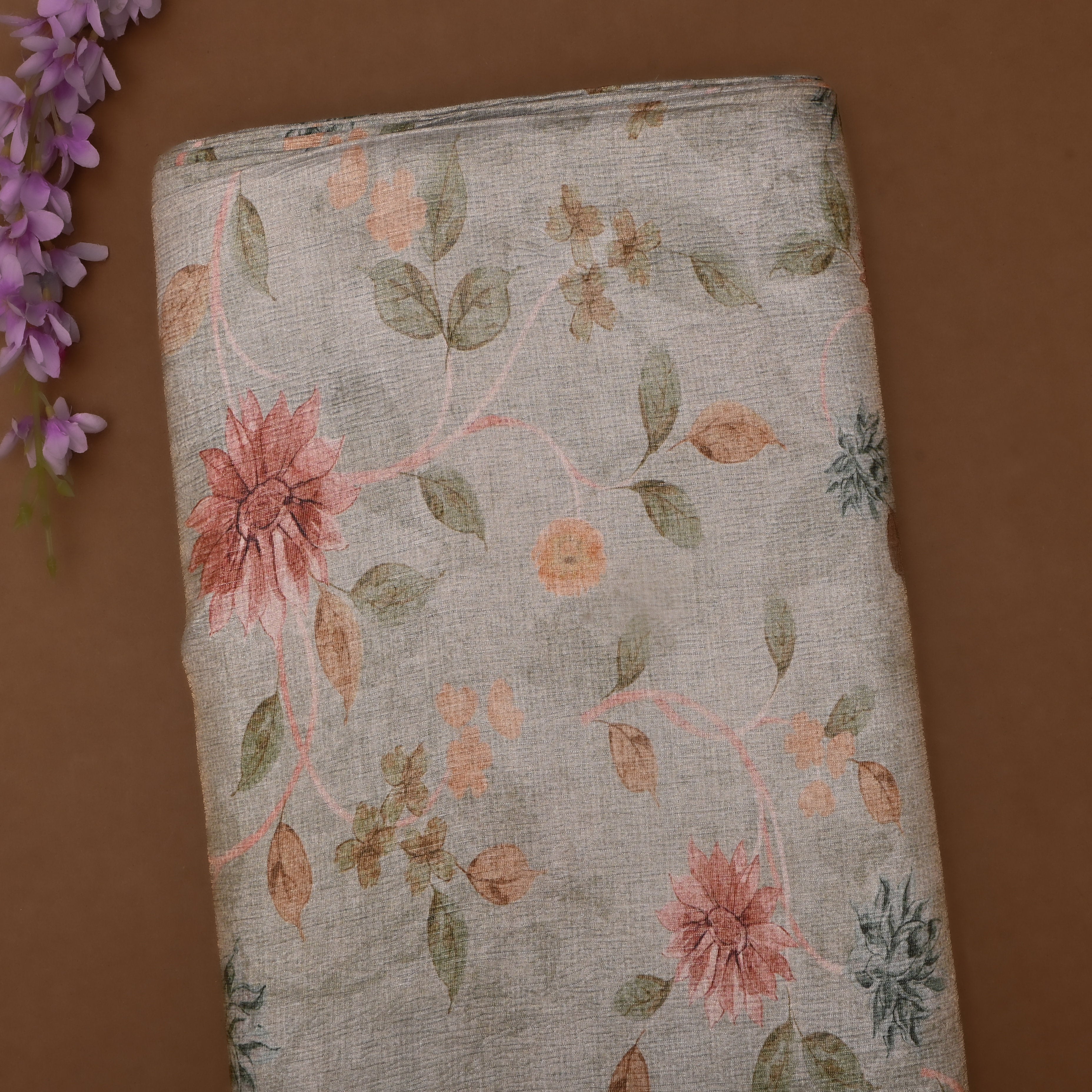 Light Gray Tissue Fabric With Digital Prints