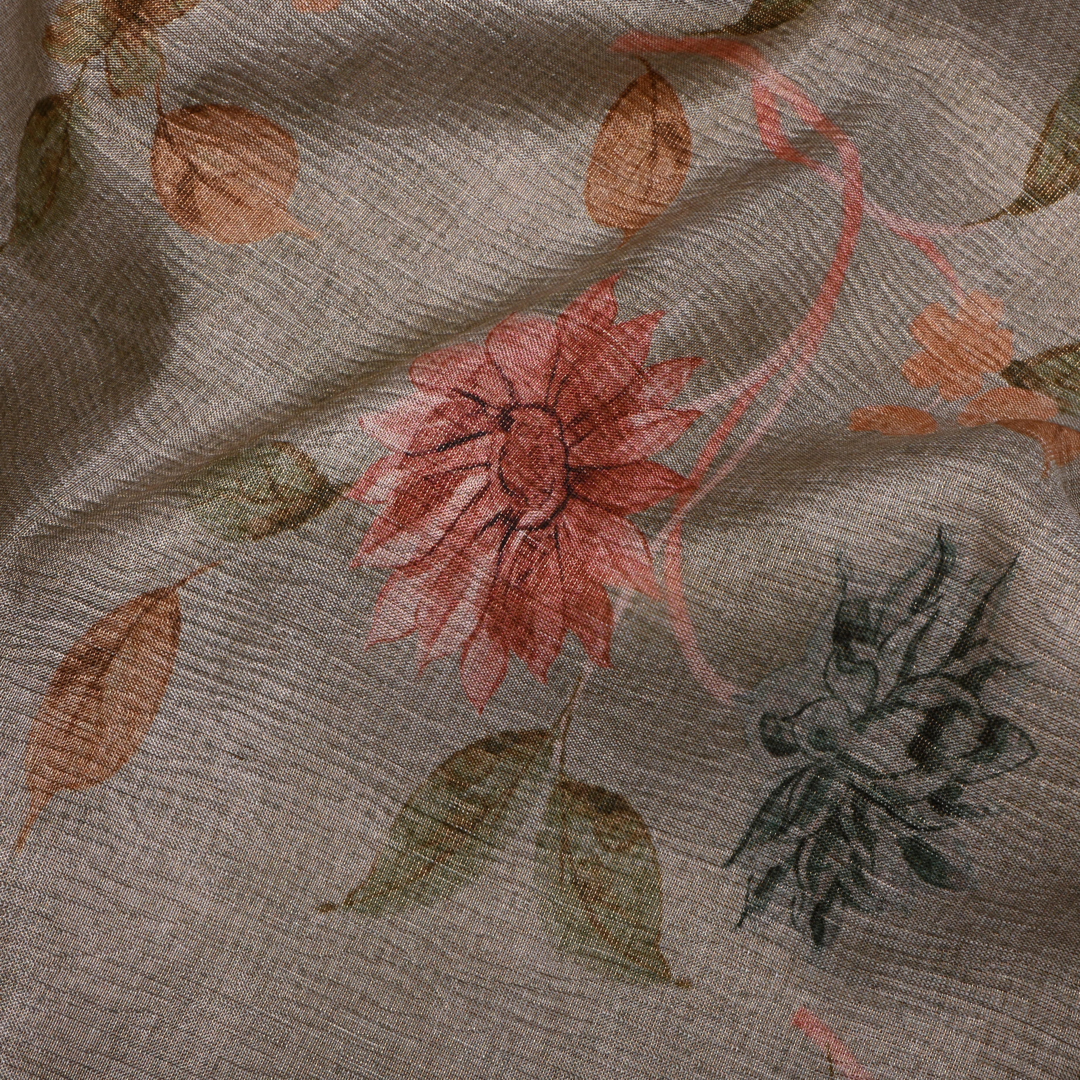 Light Gray Tissue Fabric With Digital Prints