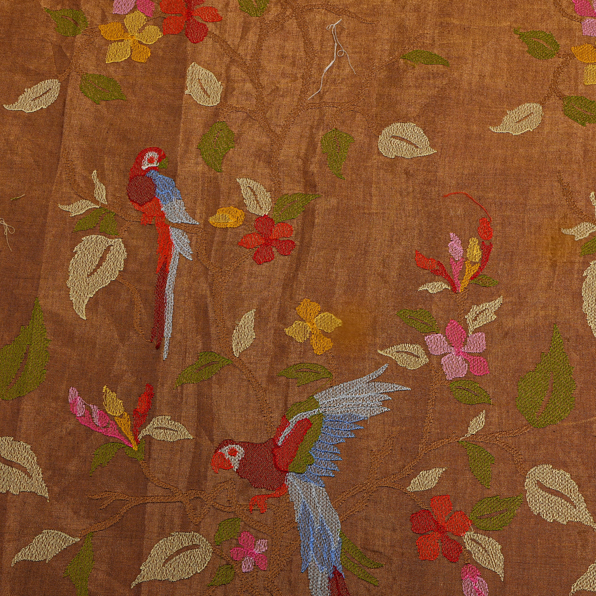 Burnt Orange Thread Work Jaal Tissue Fabric