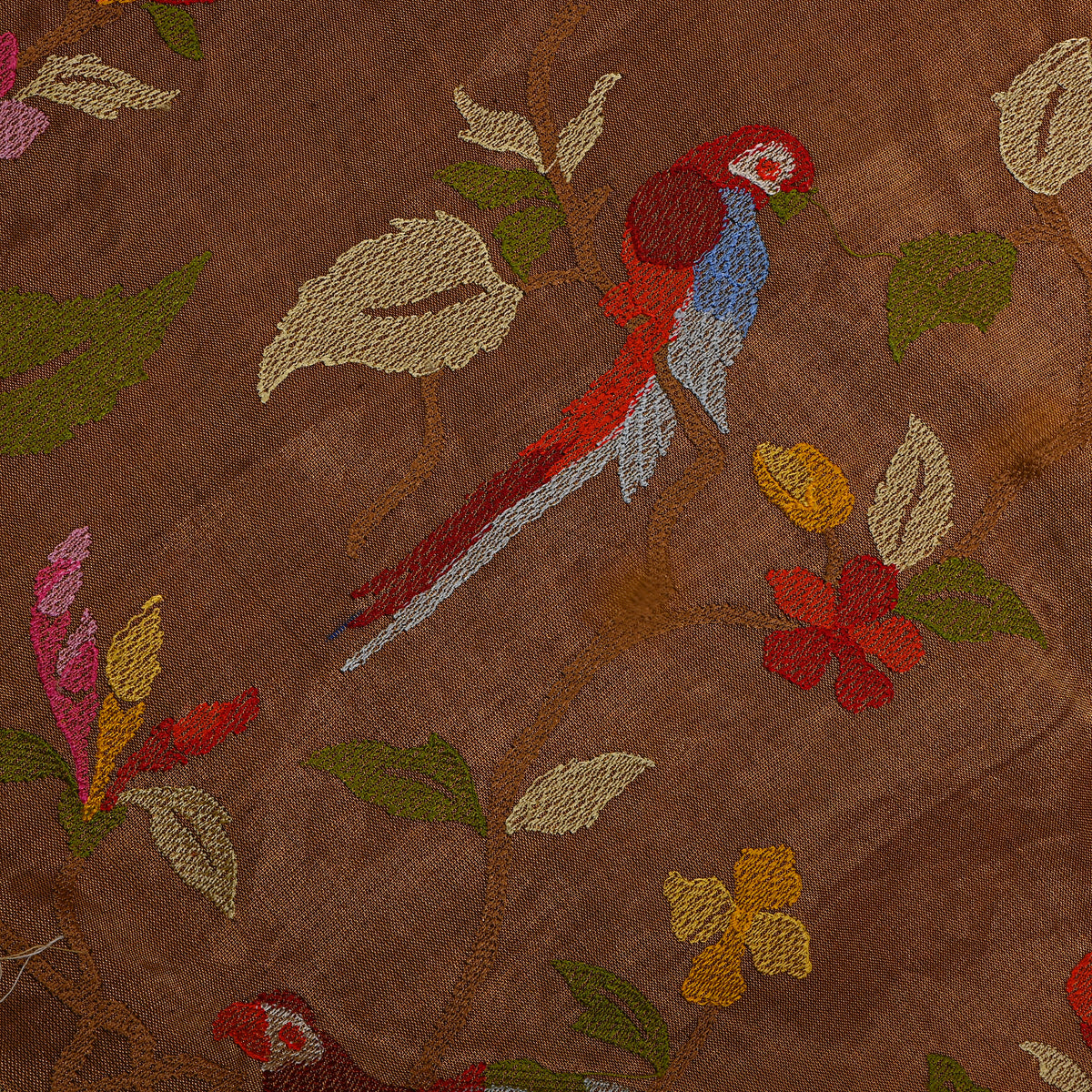 Burnt Orange Thread Work Jaal Tissue Fabric