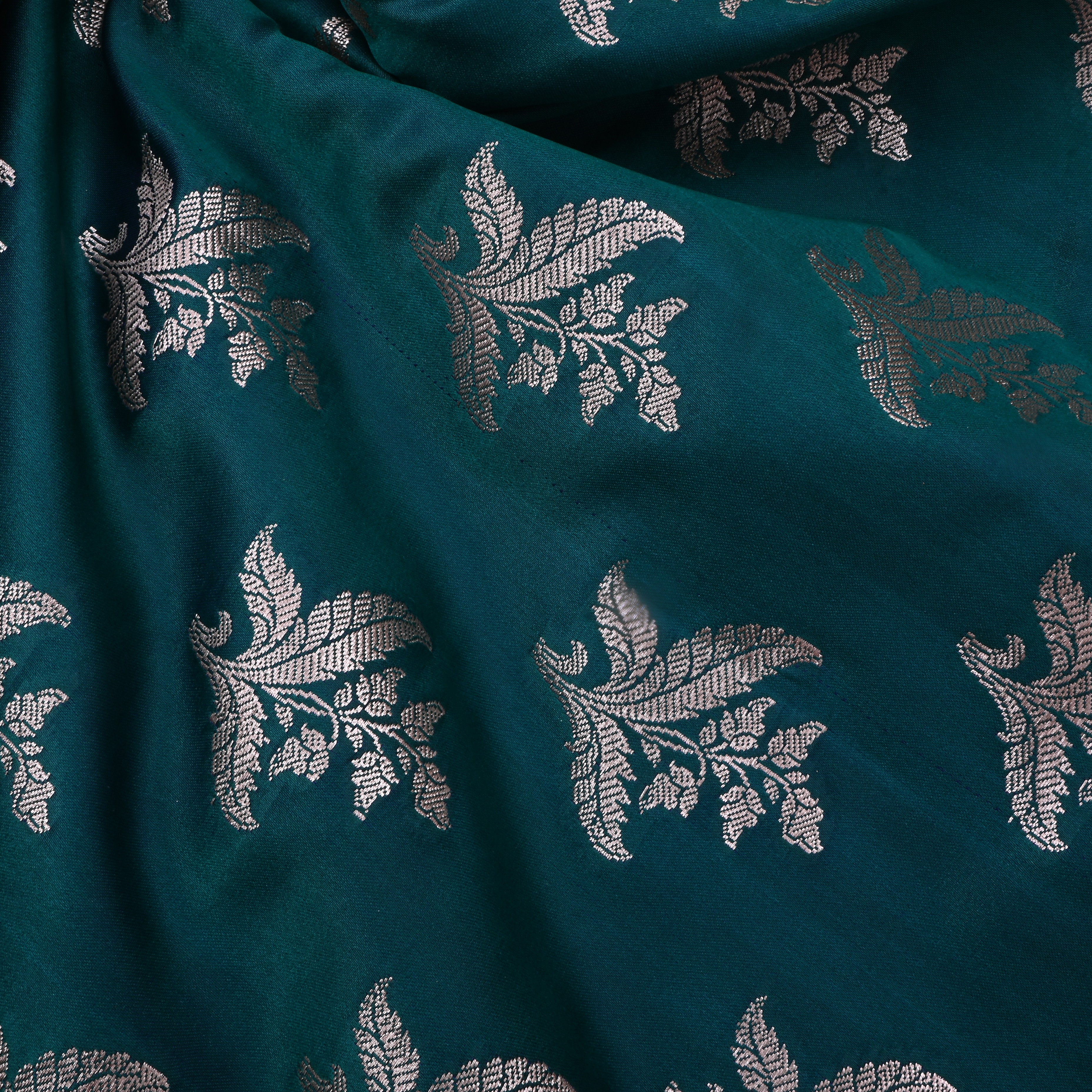 Sherpa Blue Jamawar Satin Fabric With Floral Butti'S