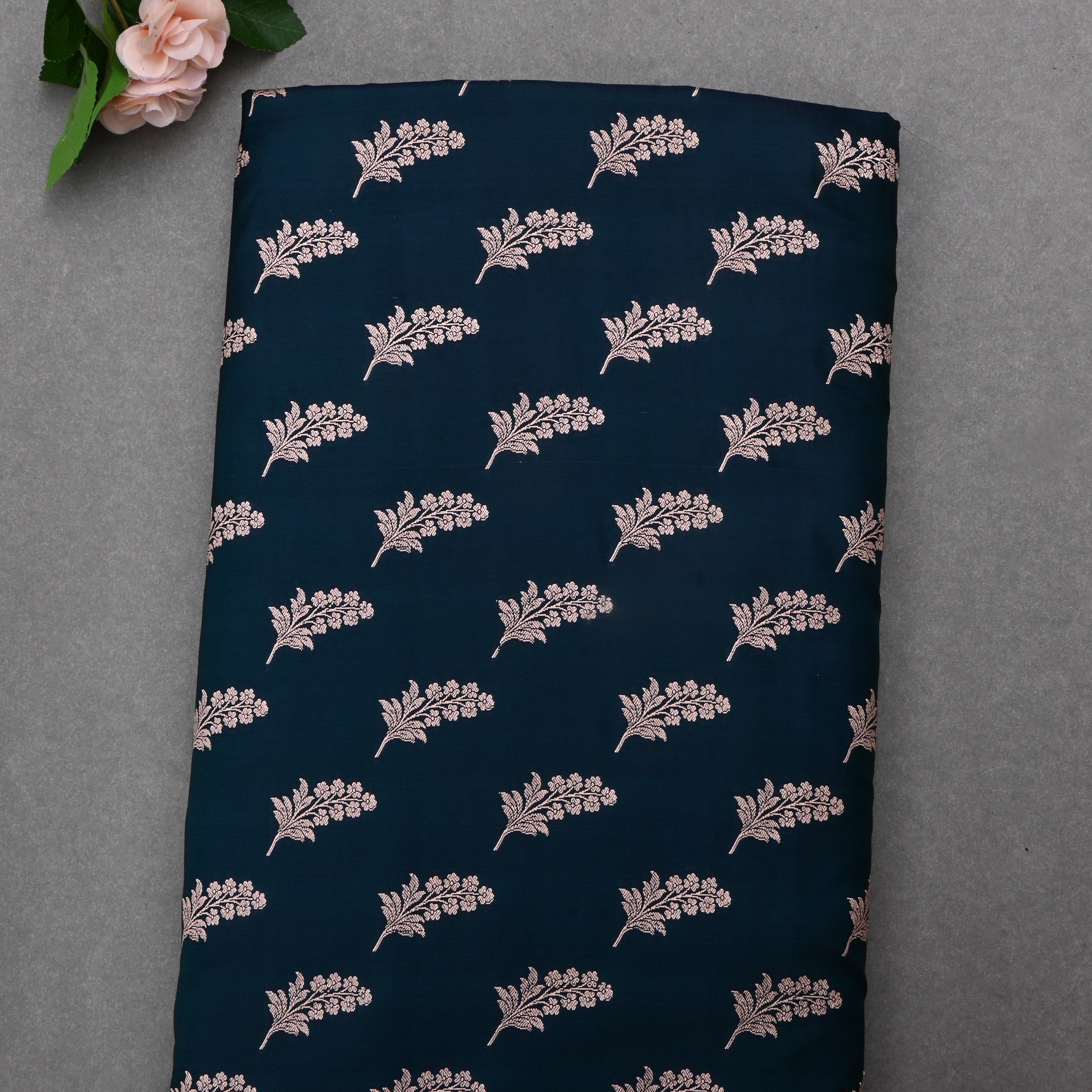 Mirage Bluish Cyan Jamawar Satin Fabric With Floral Butti'S