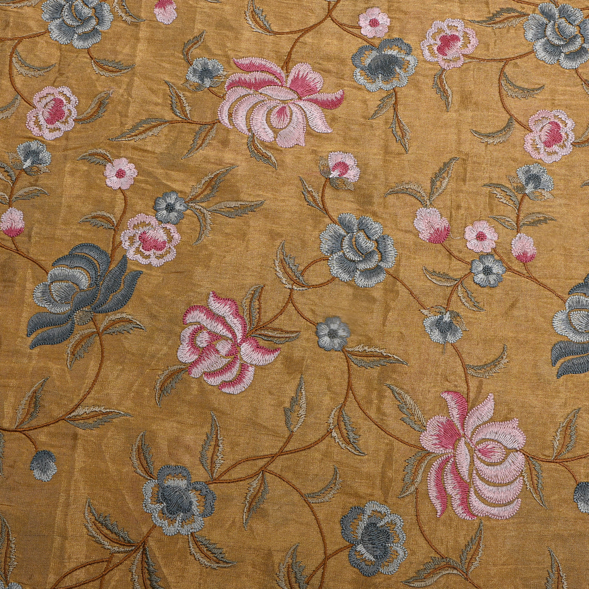 Beige Pink Grey Floral Jaal Thread Work Tissue Fabric