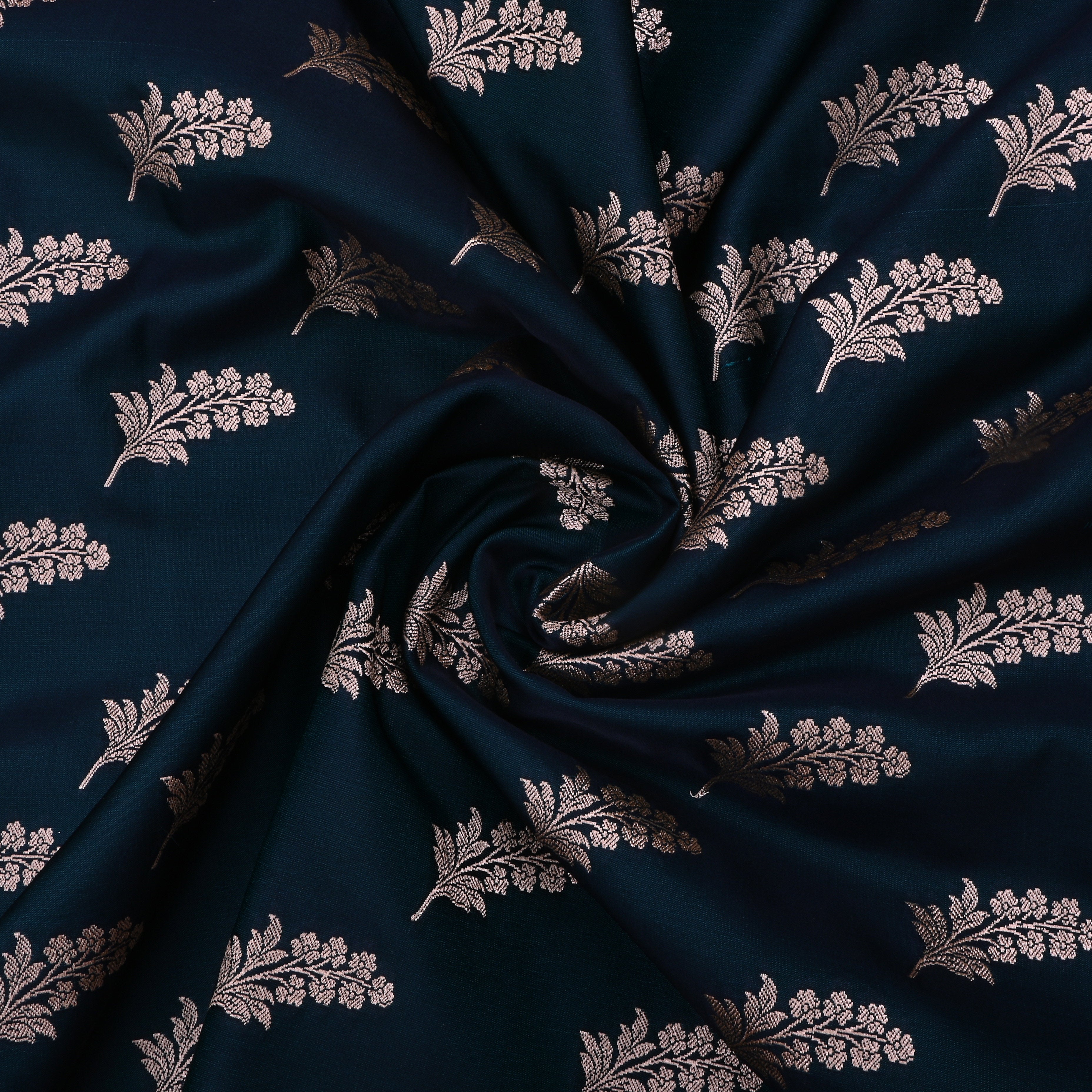 Mirage Bluish Cyan Jamawar Satin Fabric With Floral Butti'S