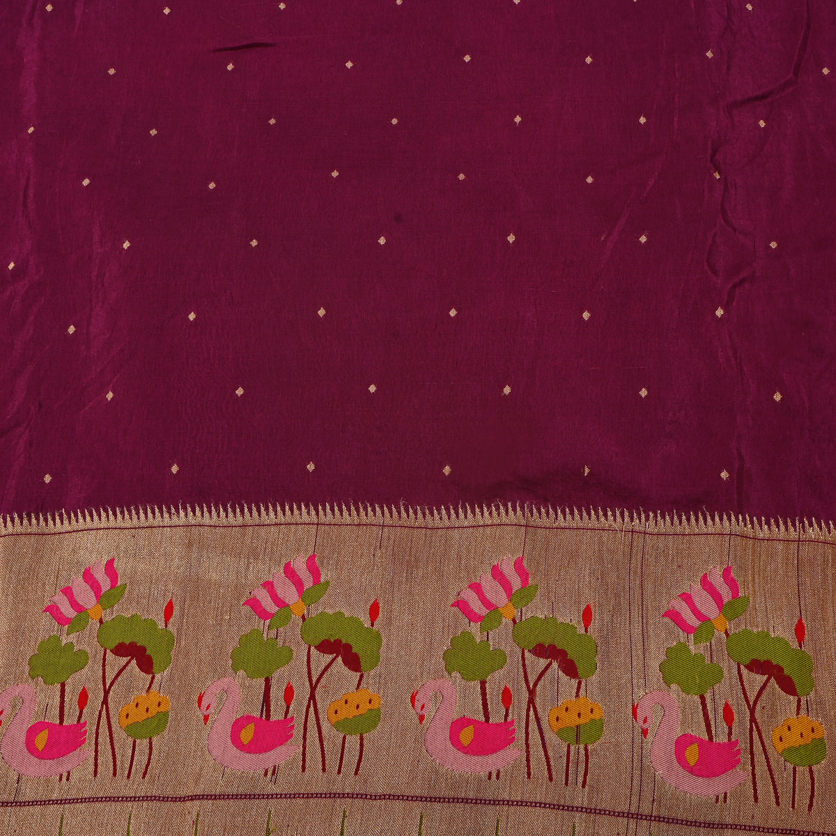 Maroon Paithani Gold Butti Banarasi Silk Fabric