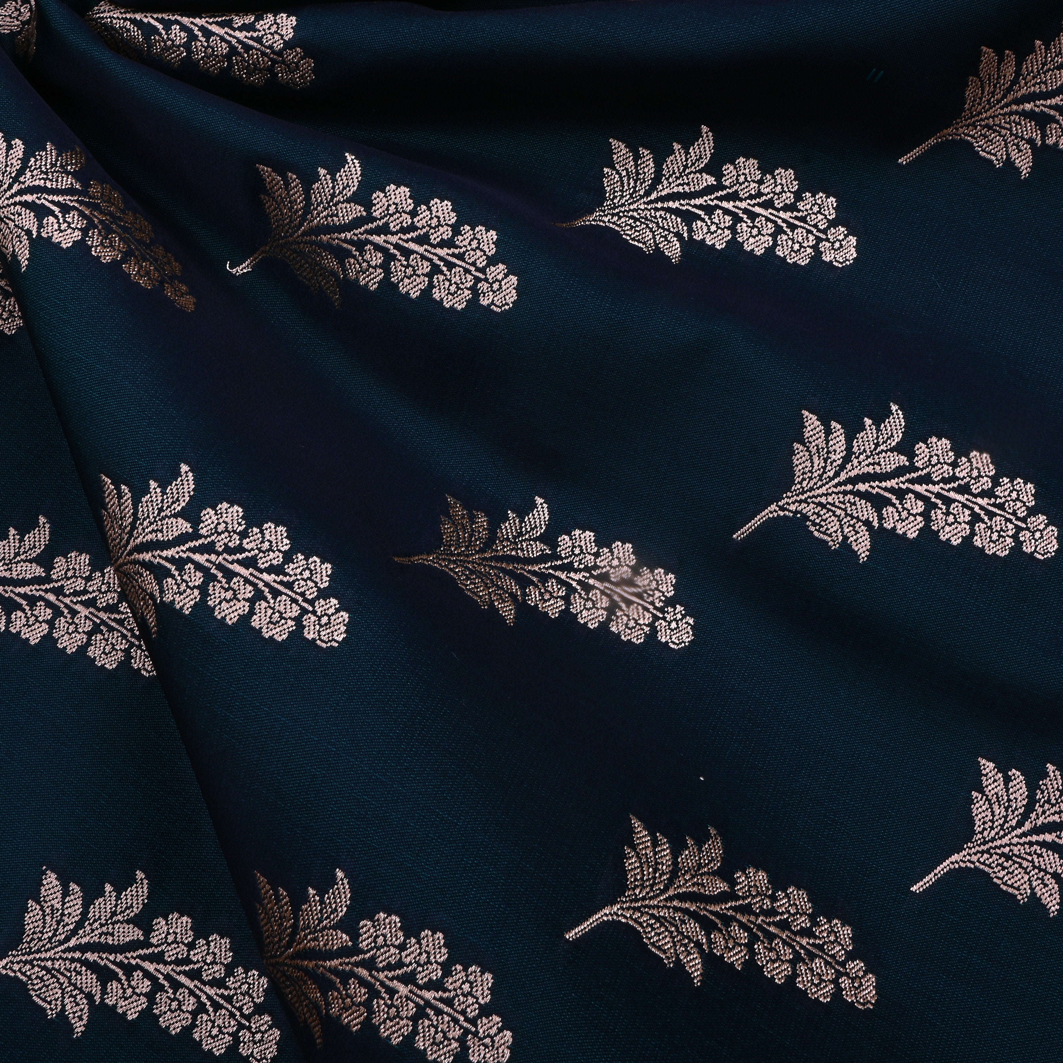 Mirage Bluish Cyan Jamawar Satin Fabric With Floral Butti'S