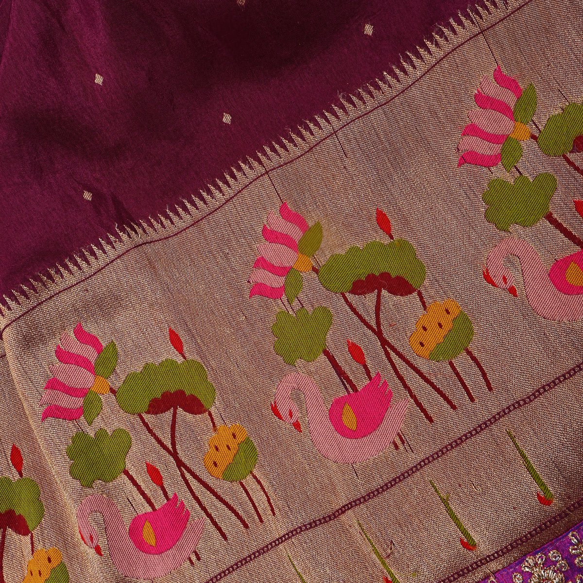 Maroon Paithani Gold Butti Banarasi Silk Fabric