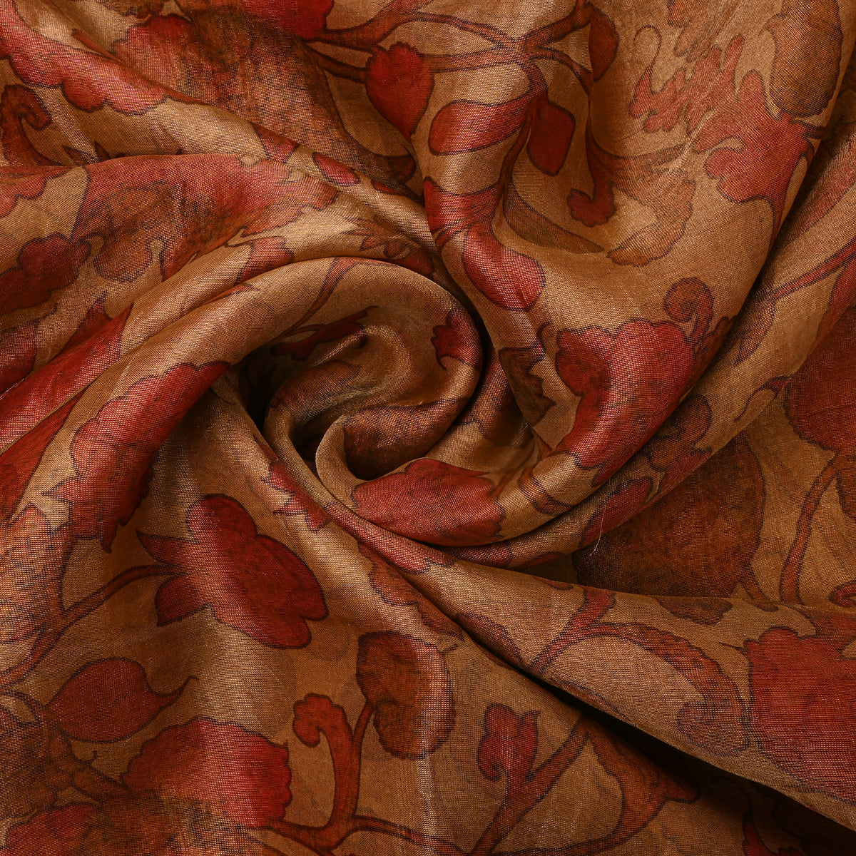 Caramel Brown Floral Jaal Print Organza Tissue Fabric