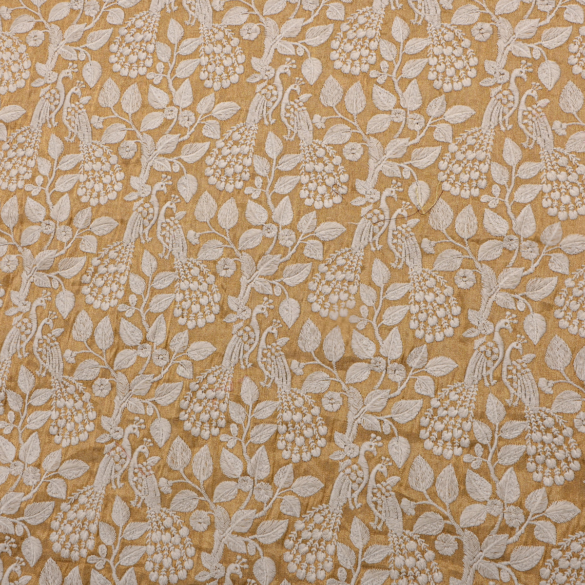 Gold Peacock Vine Thread Work Tissue Fabric