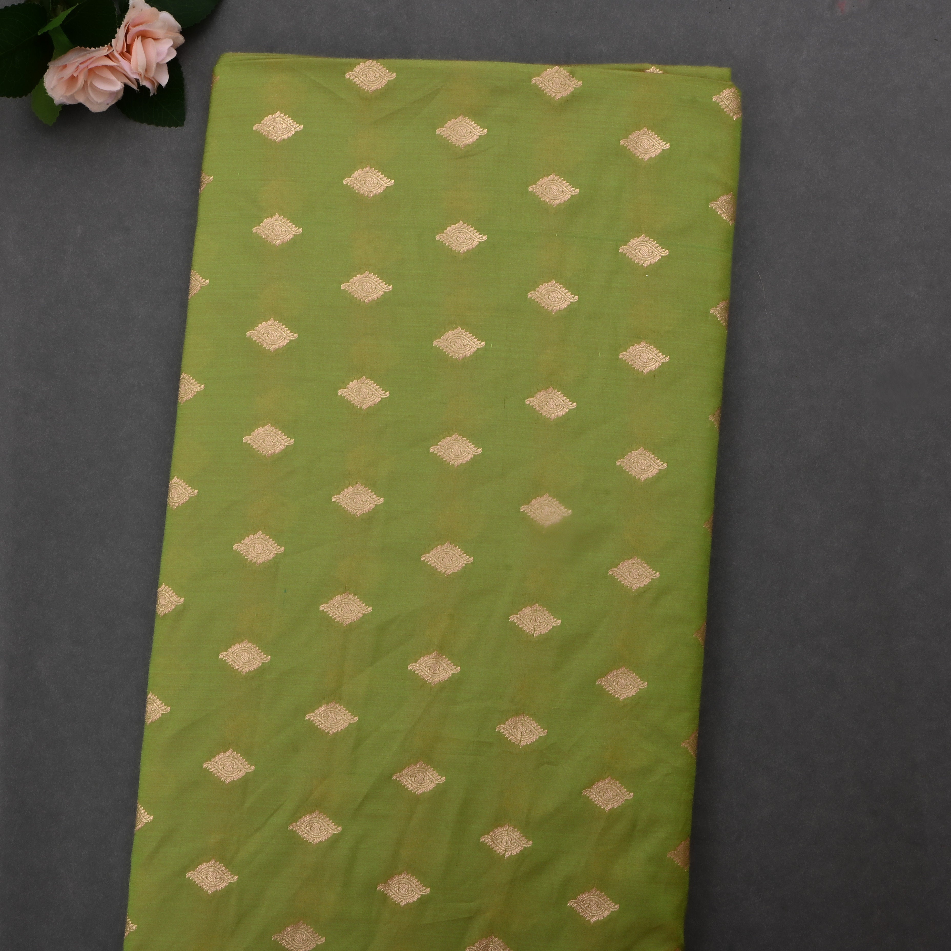 Drab Yellow Jamawar Silk Fabric With Eye Butti'S