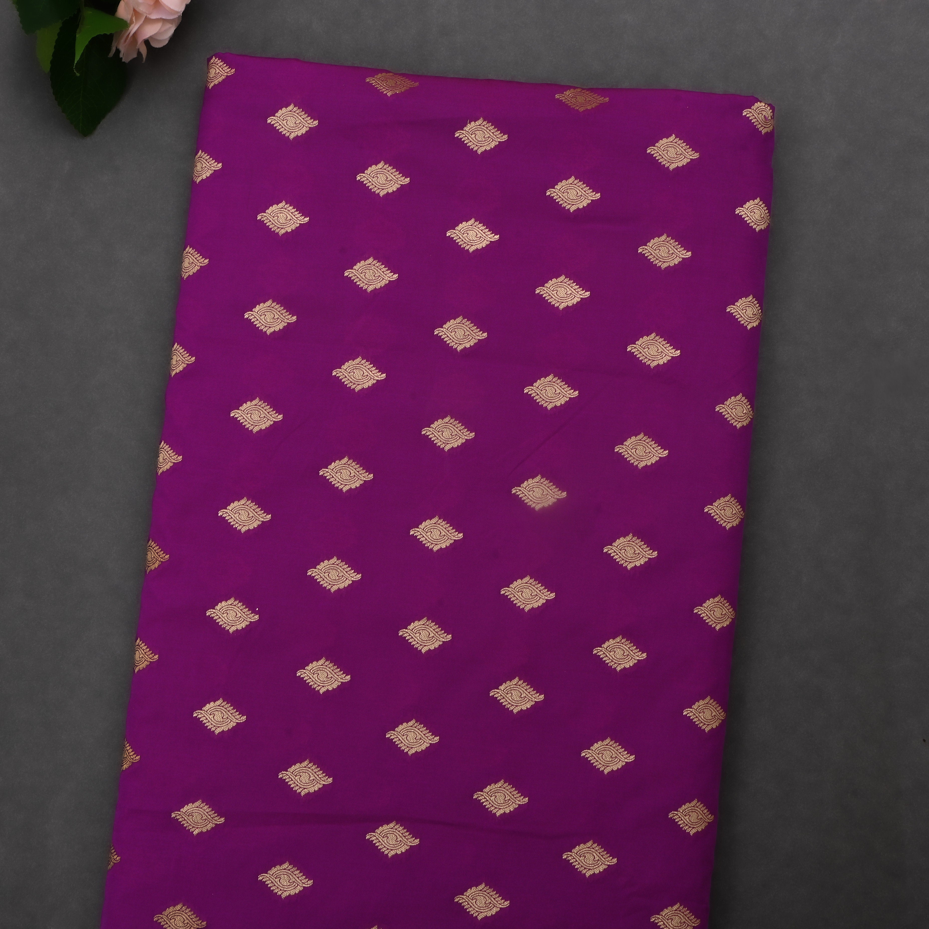 Rich Purple Jamawar Silk Fabric With Butti'S