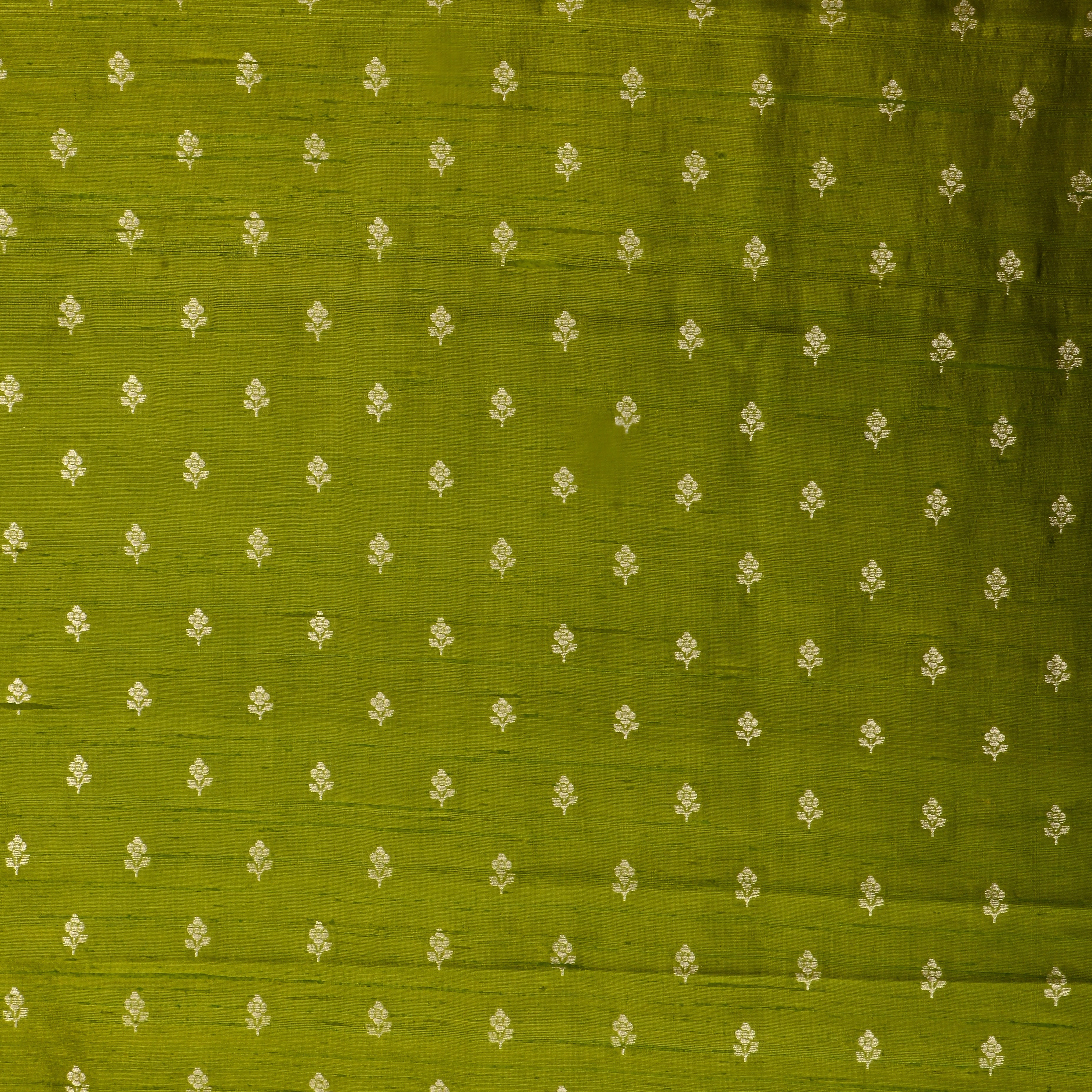 Swampy Green Jamawar Dupion Fabric With Floral Butti'S