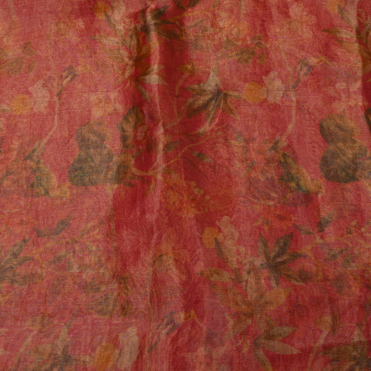 Bright Rose Pink Floral Print Organza Tissue Fabric