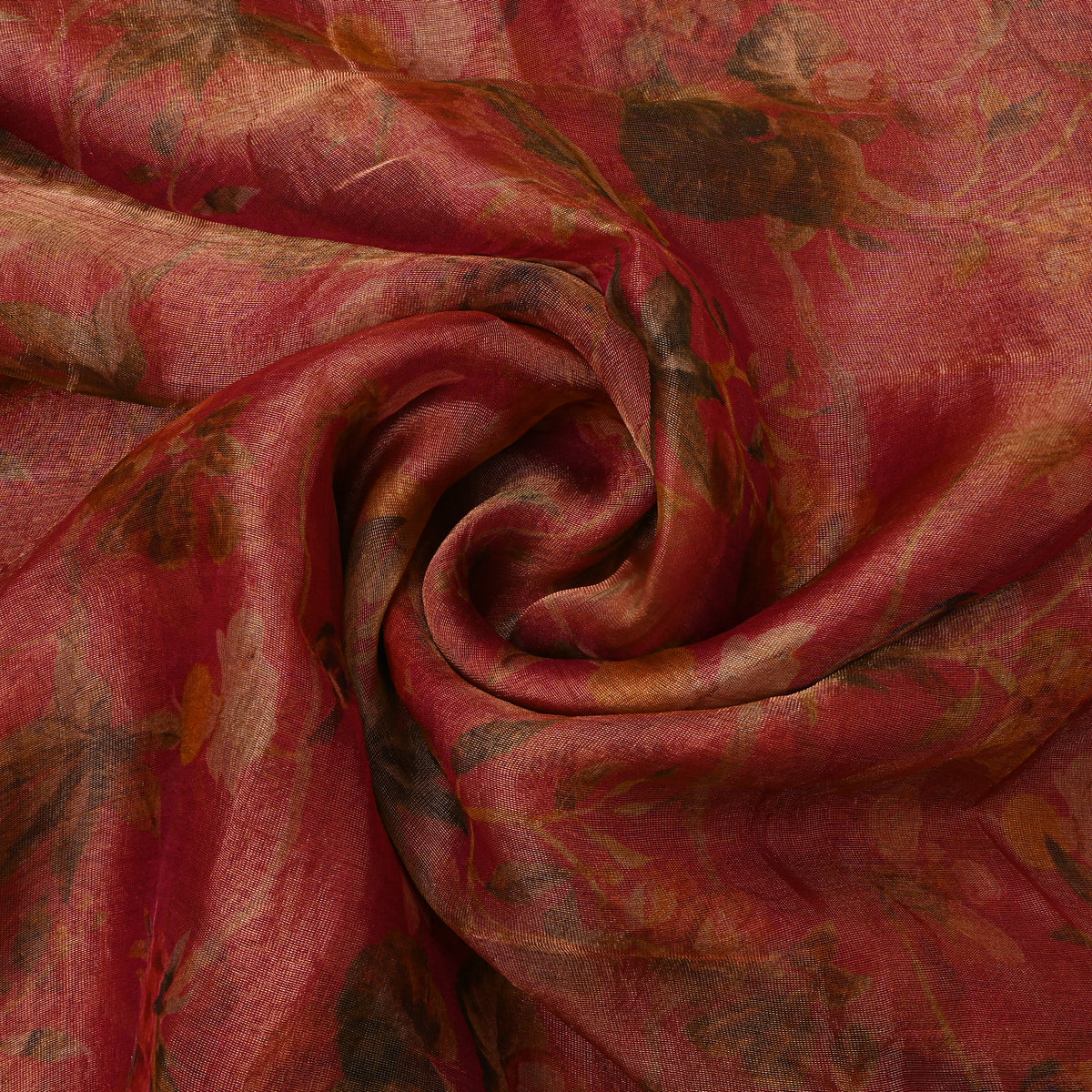 Bright Rose Pink Floral Print Organza Tissue Fabric