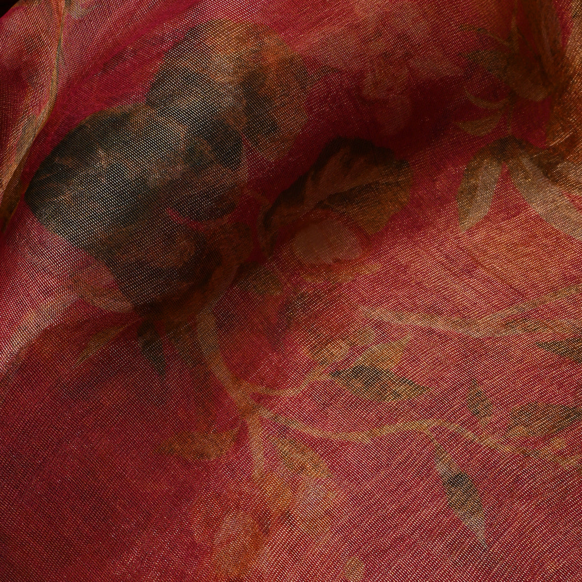 Bright Rose Pink Floral Print Organza Tissue Fabric