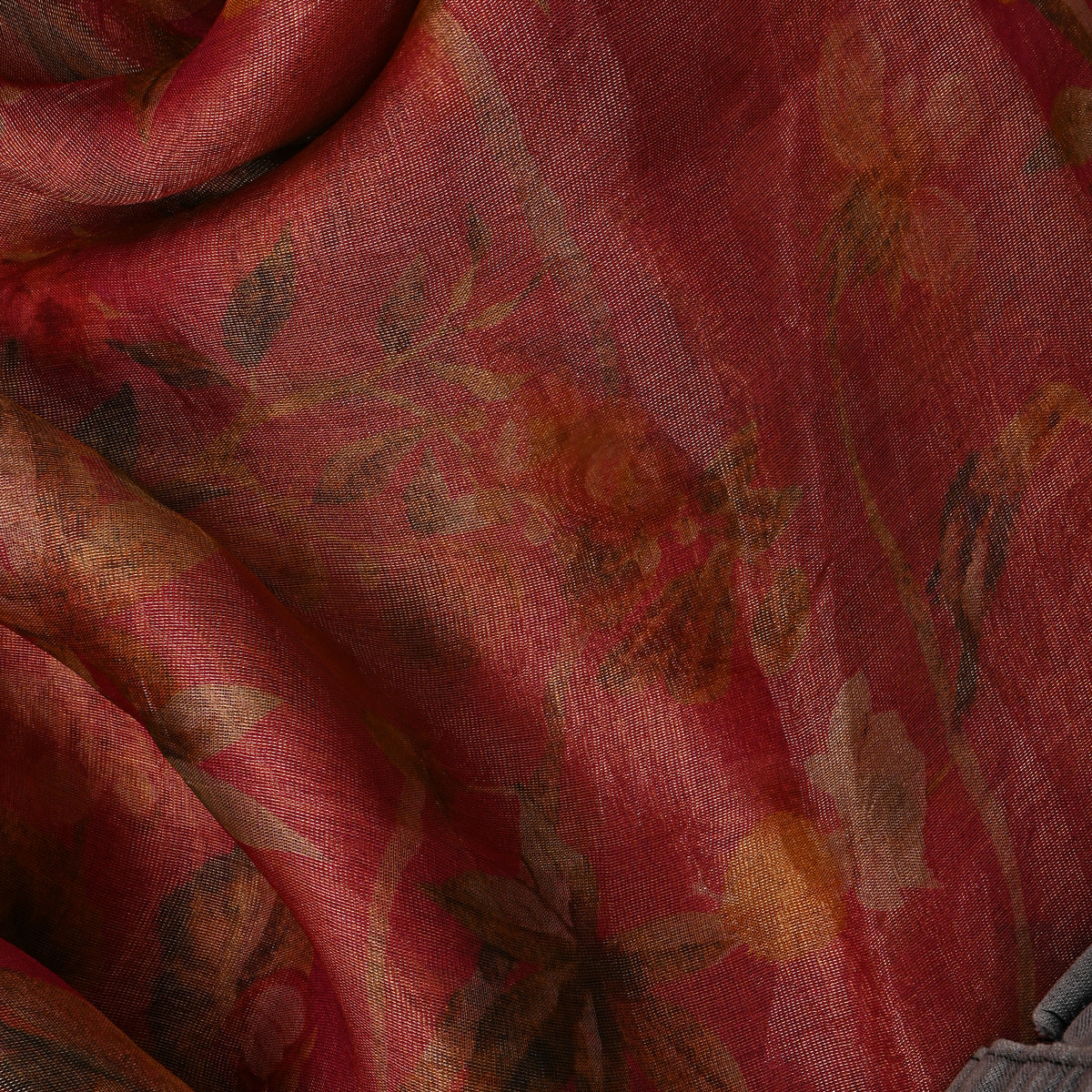 Bright Rose Pink Floral Print Organza Tissue Fabric