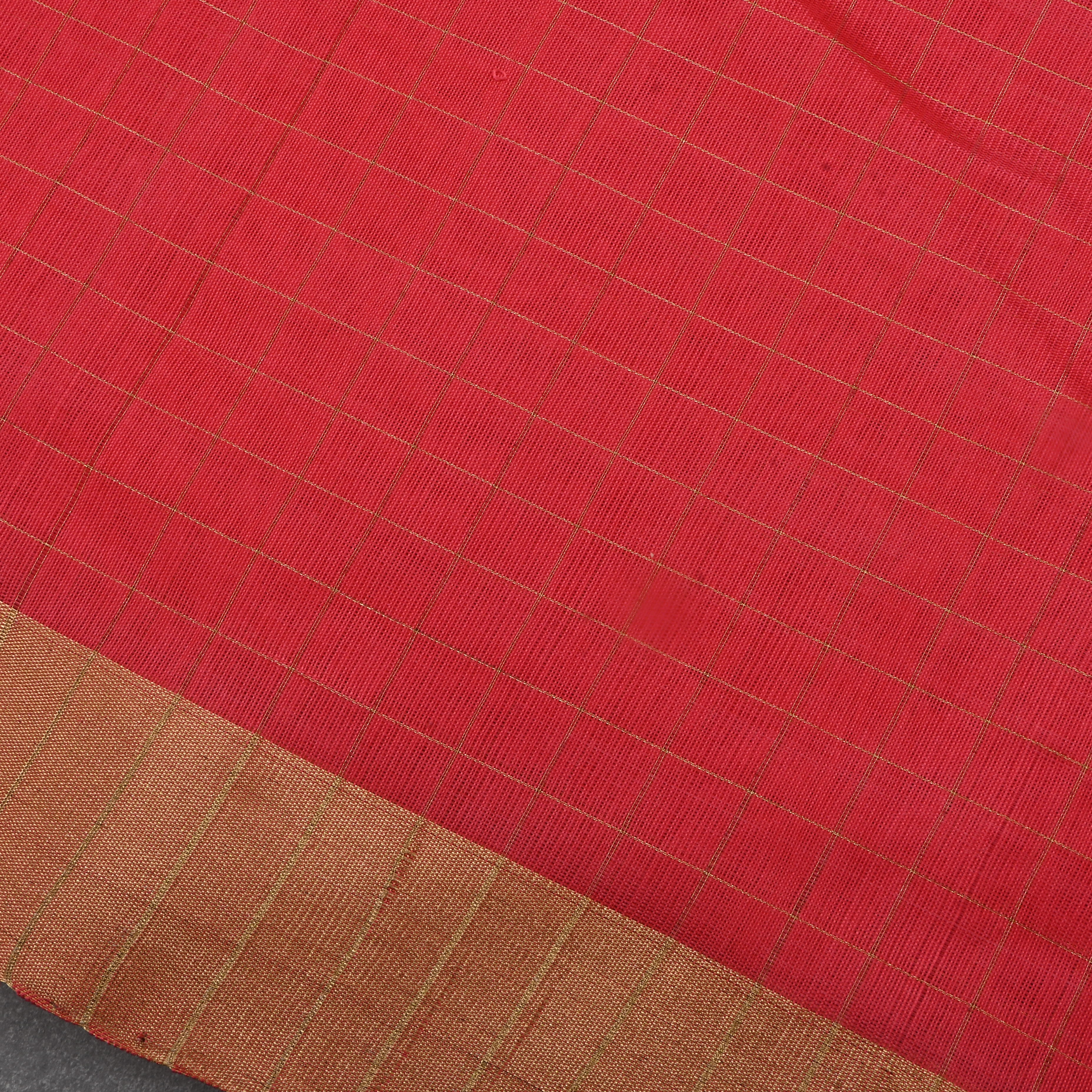 Brick Red Jamawar Silk Fabric With Checks Pattern