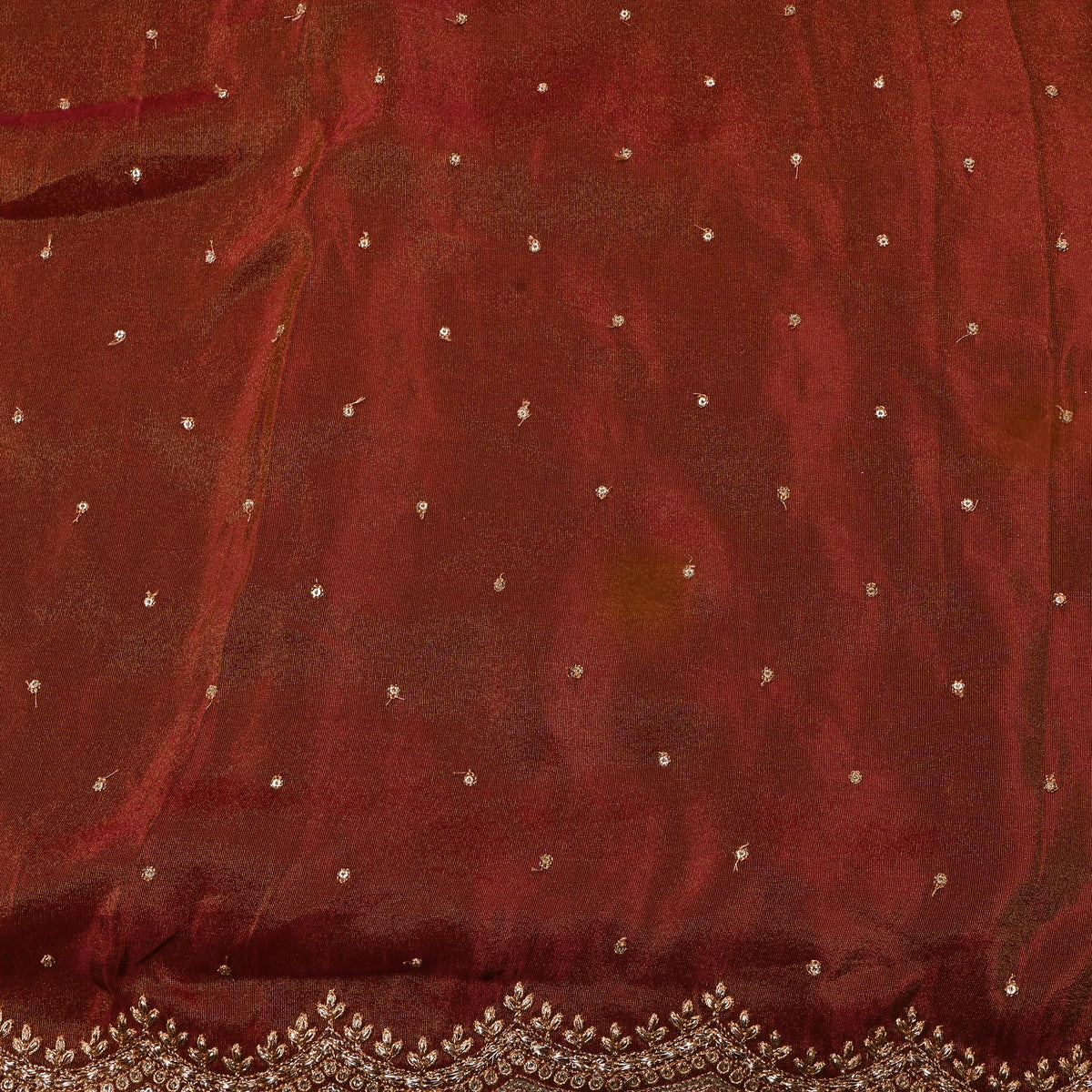 Maroon With Gold Zari Butti Embroidery Tissue Fabric