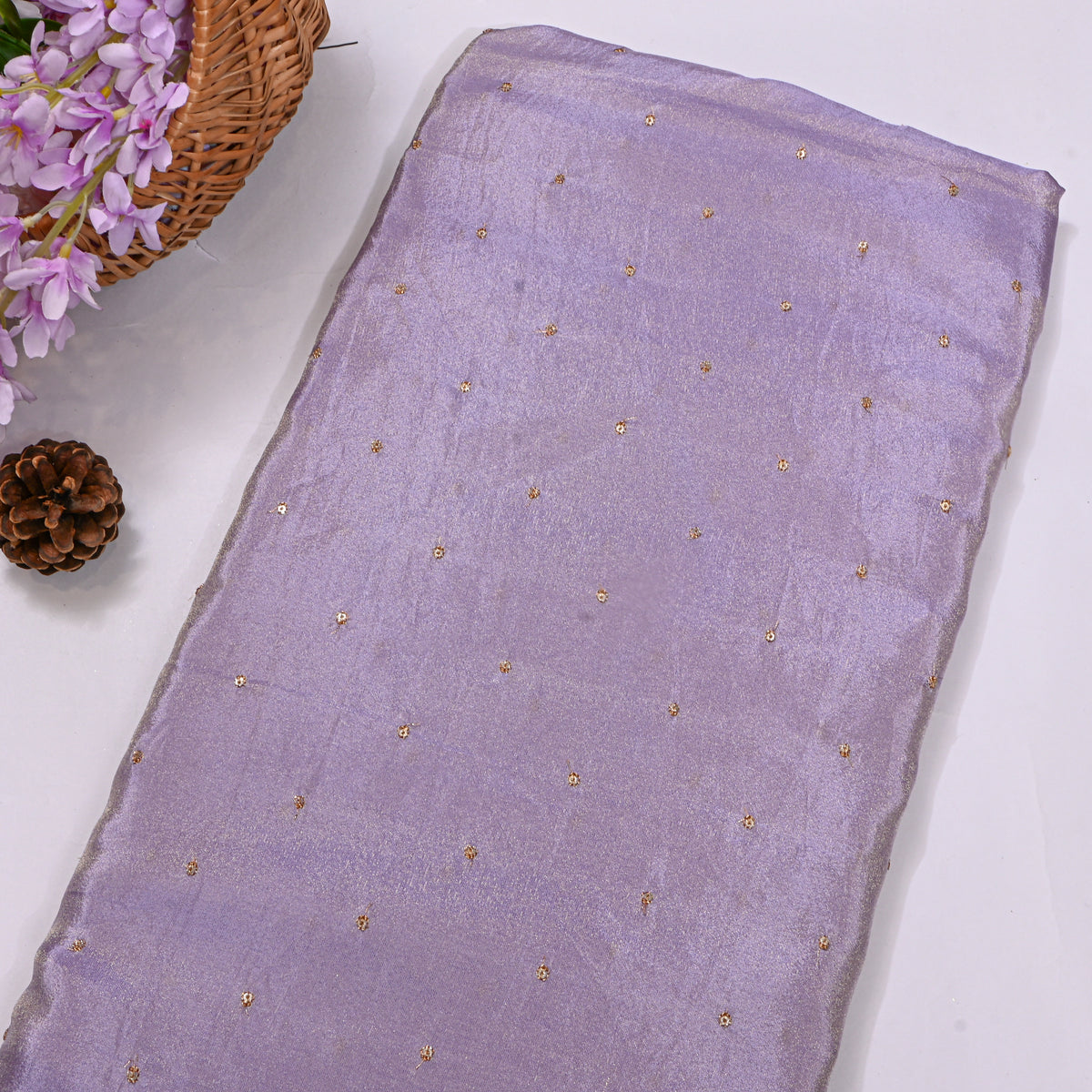 Lavender Sequin Butti Embroidery Tissue Fabric
