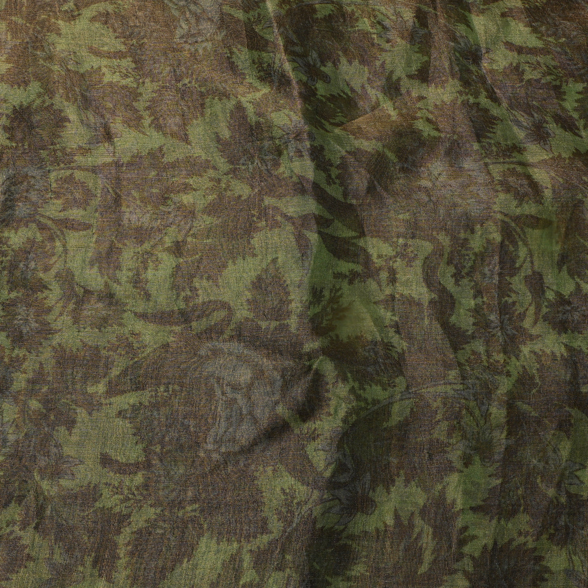 Moss Green Floral Print Organza Tissue Fabric