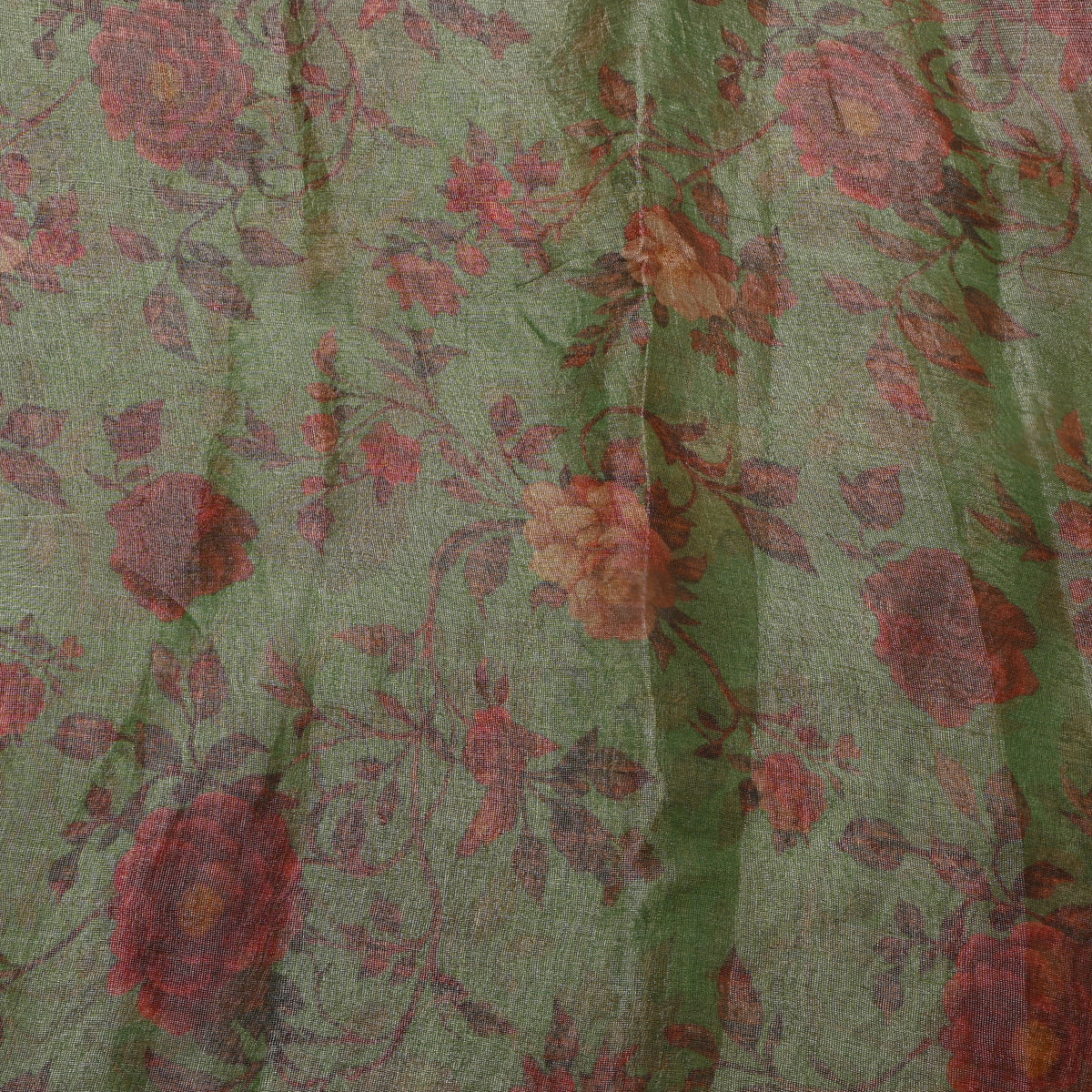 Fern Green Floral Print Organza Tissue Fabric